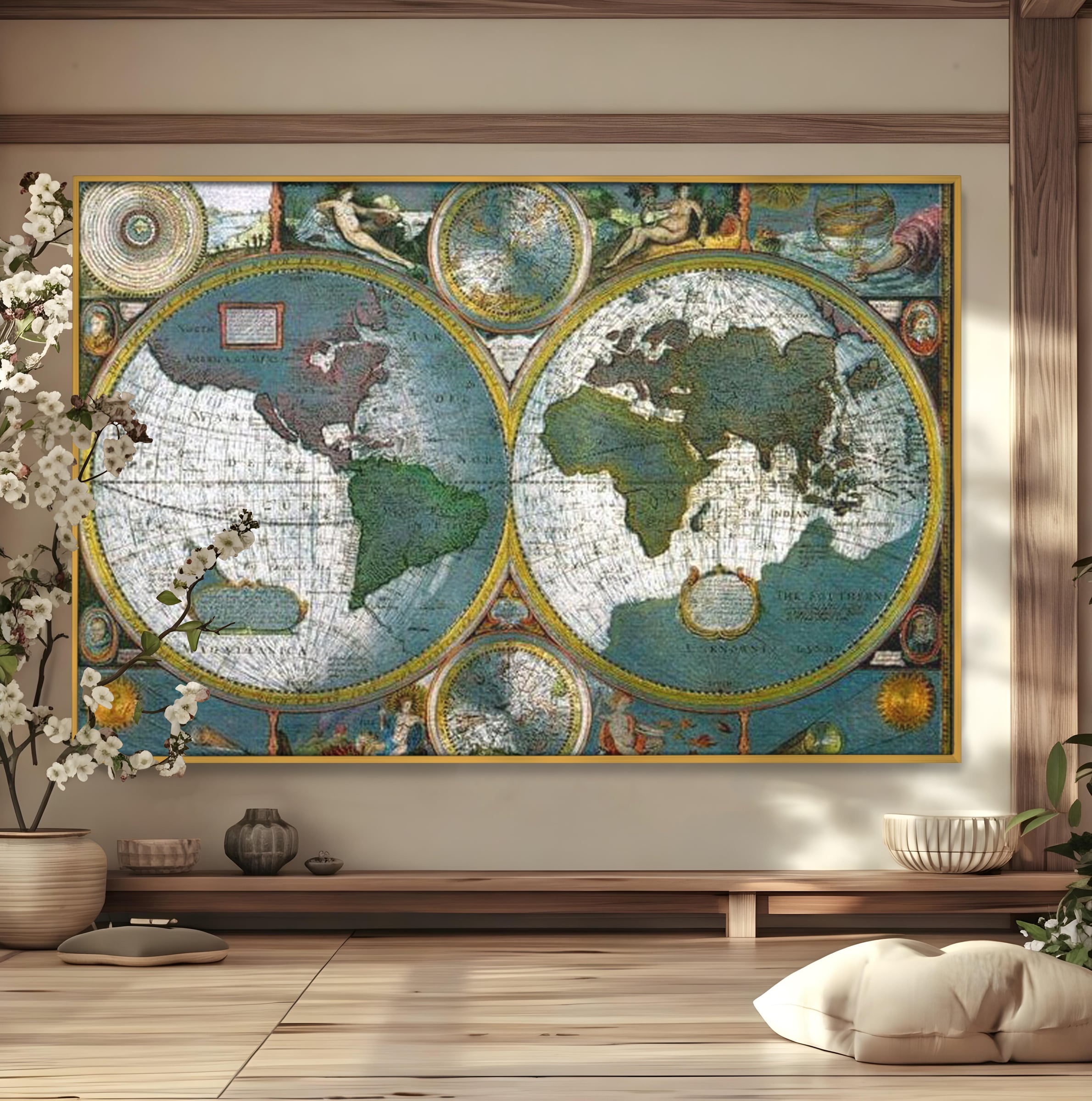 Premium-Leinwandkunst, LuxCanva® L1004, Die Welt im Spiegel der Zeit, Epoche, Segeln, Entdecker, Mythen, Mythos, Planiglobal, Erde, Renaissance, Reiche