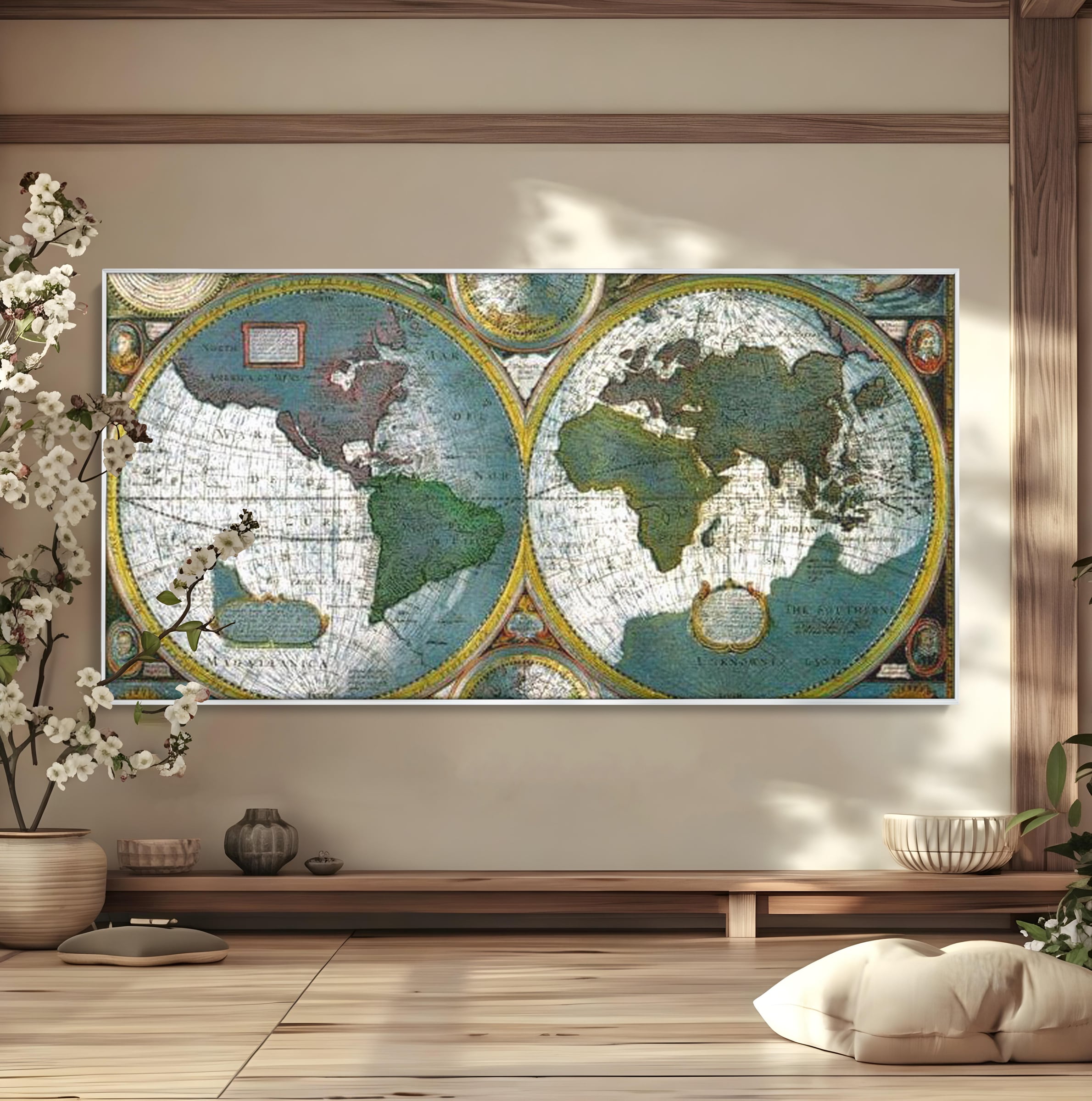 Premium-Leinwandkunst, LuxCanva® L1004, Die Welt im Spiegel der Zeit, Epoche, Segeln, Entdecker, Mythen, Mythos, Planiglobal, Erde, Renaissance, Reiche