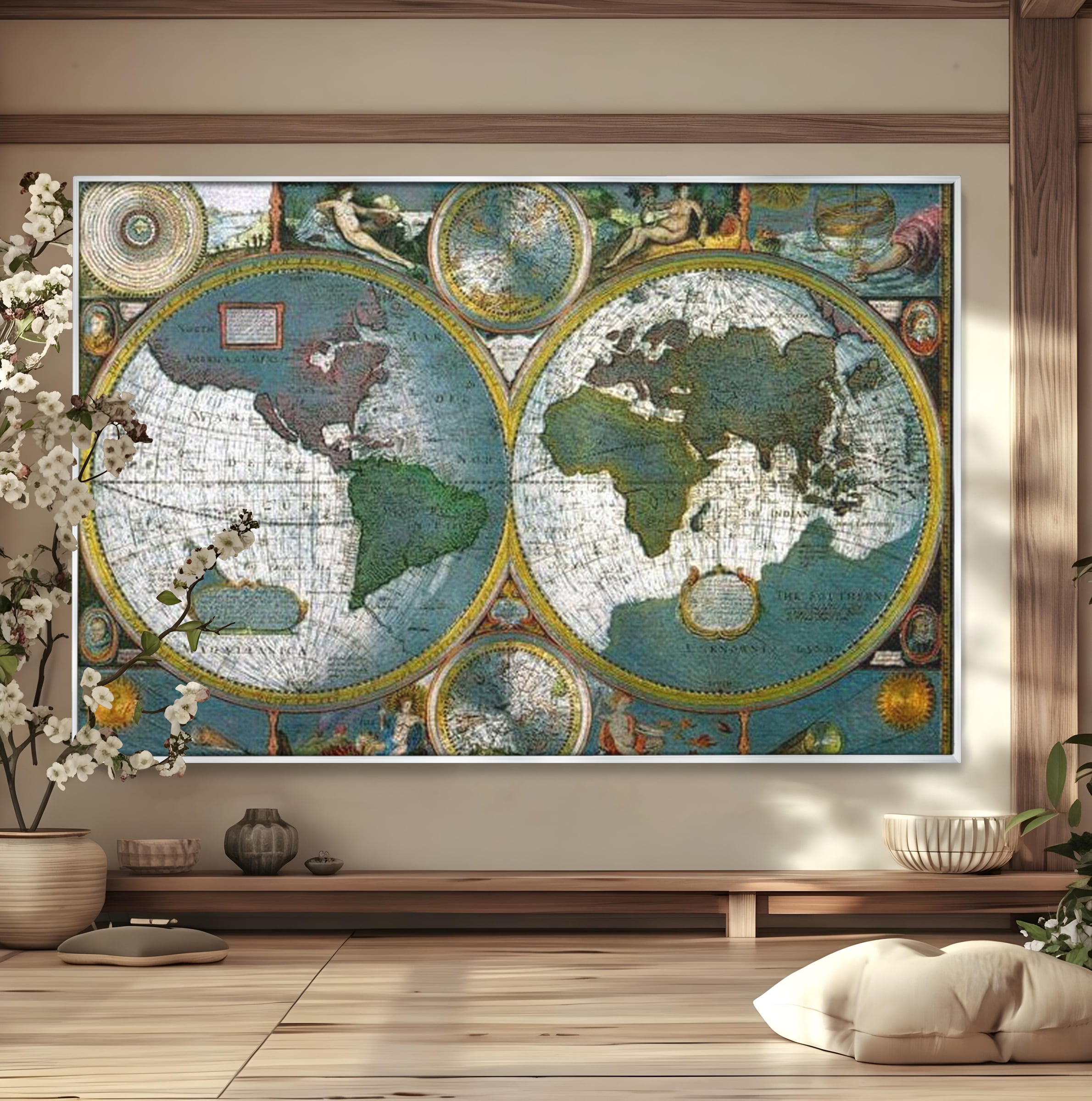 Premium-Leinwandkunst, LuxCanva® L1004, Die Welt im Spiegel der Zeit, Epoche, Segeln, Entdecker, Mythen, Mythos, Planiglobal, Erde, Renaissance, Reiche