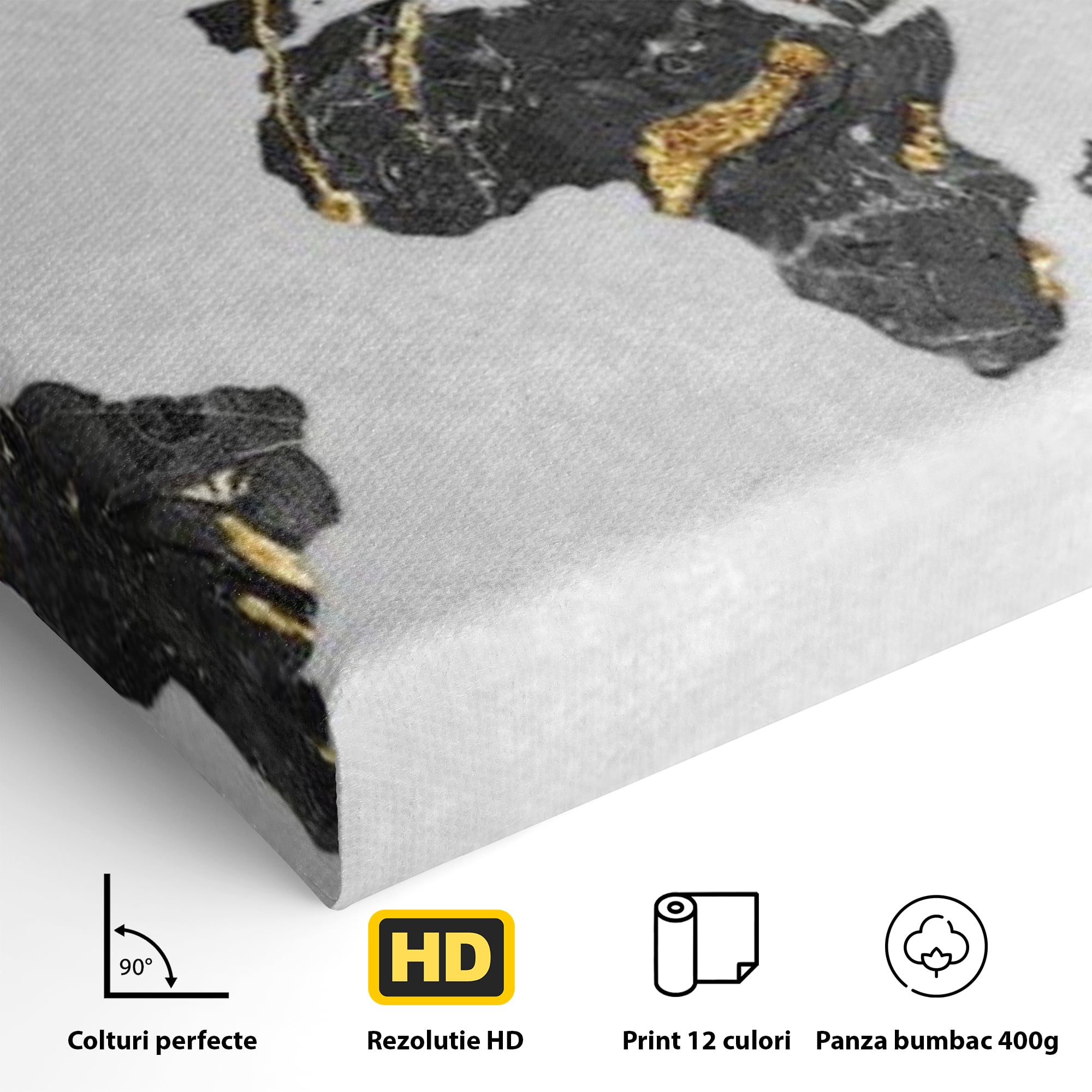 Tablou Canvas Premium, LuxCanva® L1006, Lumea in Marmura si Aur, Harta, Mapamond, Auriu, Negru, Lux, Marmura, Glam, Gold, Arta Murala, Contemporan, Minimalist