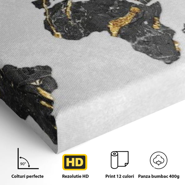 Tablou Canvas Premium, LuxCanva® L1006, Lumea in Marmura si Aur, Harta, Mapamond, Auriu, Negru, Lux, Marmura, Glam, Gold, Arta Murala, Contemporan, Minimalist