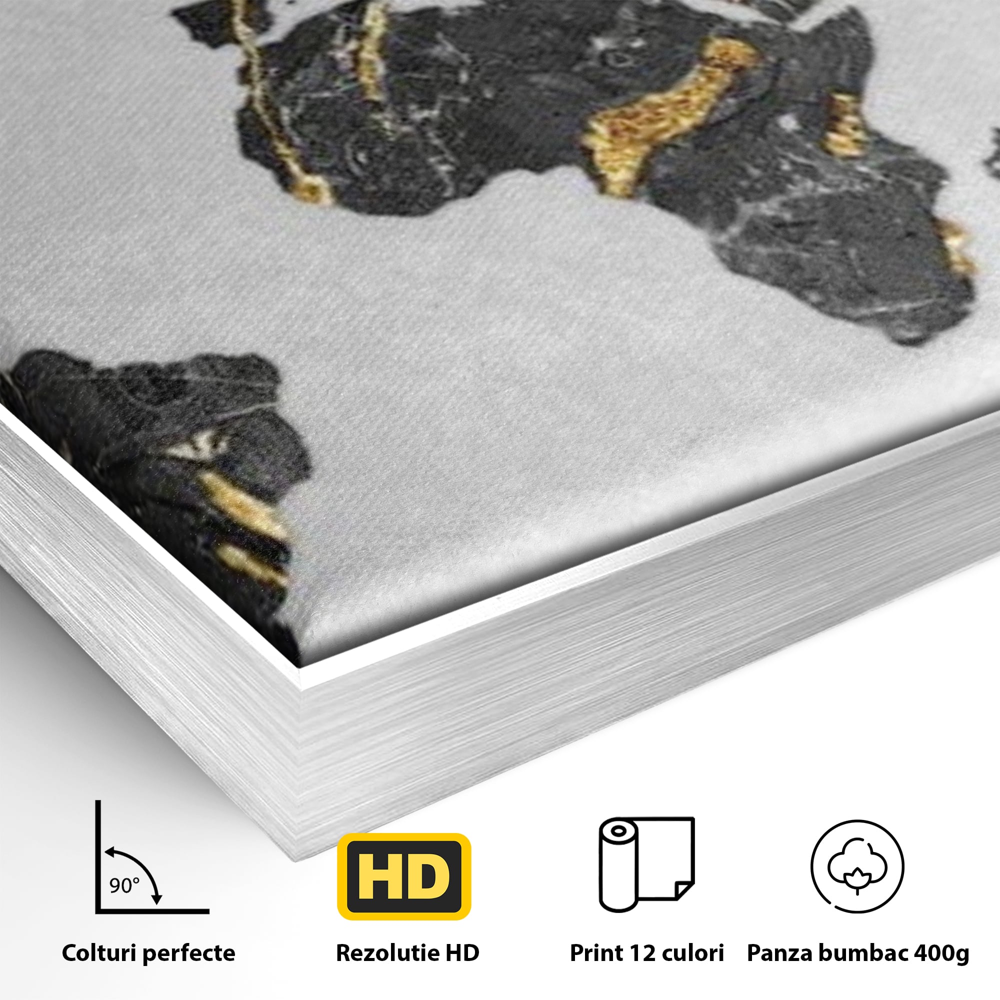 Tablou Canvas Premium, LuxCanva® L1006, Lumea in Marmura si Aur, Harta, Mapamond, Auriu, Negru, Lux, Marmura, Glam, Gold, Arta Murala, Contemporan, Minimalist
