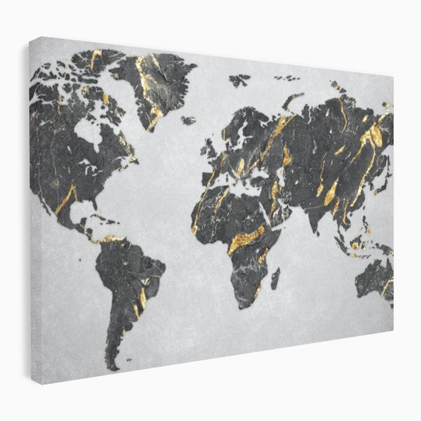 Tablou Canvas Premium, LuxCanva® L1006, Lumea in Marmura si Aur, Harta, Mapamond, Auriu, Negru, Lux, Marmura, Glam, Gold, Arta Murala, Contemporan, Minimalist