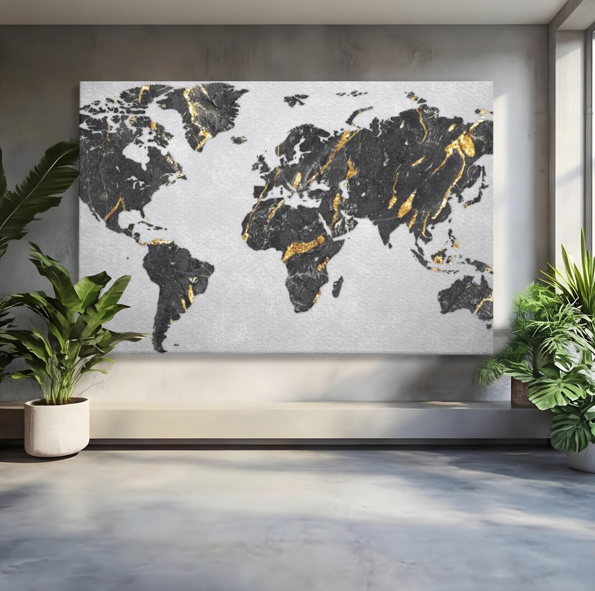 Tablou Canvas Premium, LuxCanva® L1006, Lumea in Marmura si Aur, Harta, Mapamond, Auriu, Negru, Lux, Marmura, Glam, Gold, Arta Murala, Contemporan, Minimalist