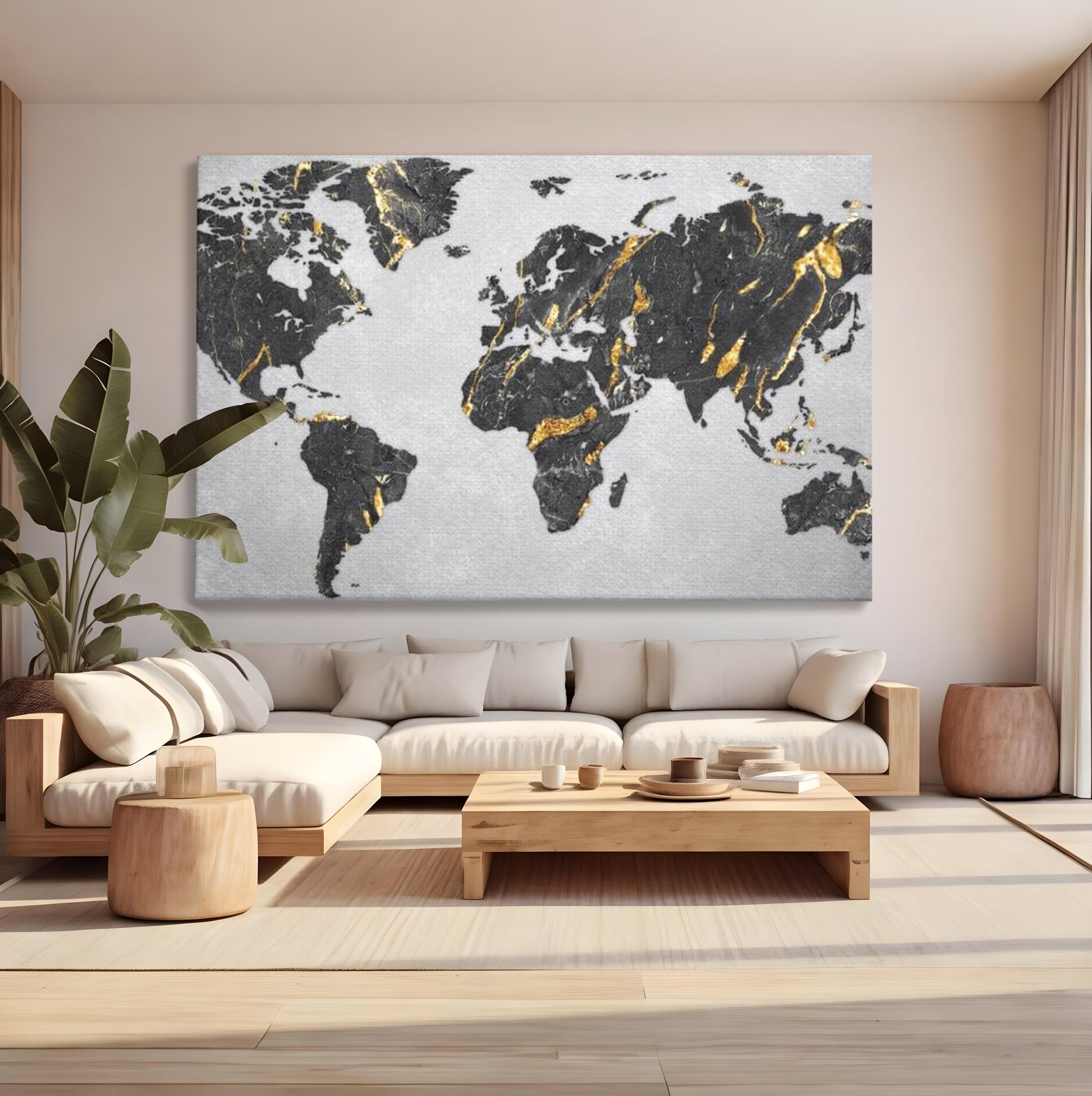 Tablou Canvas Premium, LuxCanva® L1006, Lumea in Marmura si Aur, Harta, Mapamond, Auriu, Negru, Lux, Marmura, Glam, Gold, Arta Murala, Contemporan, Minimalist