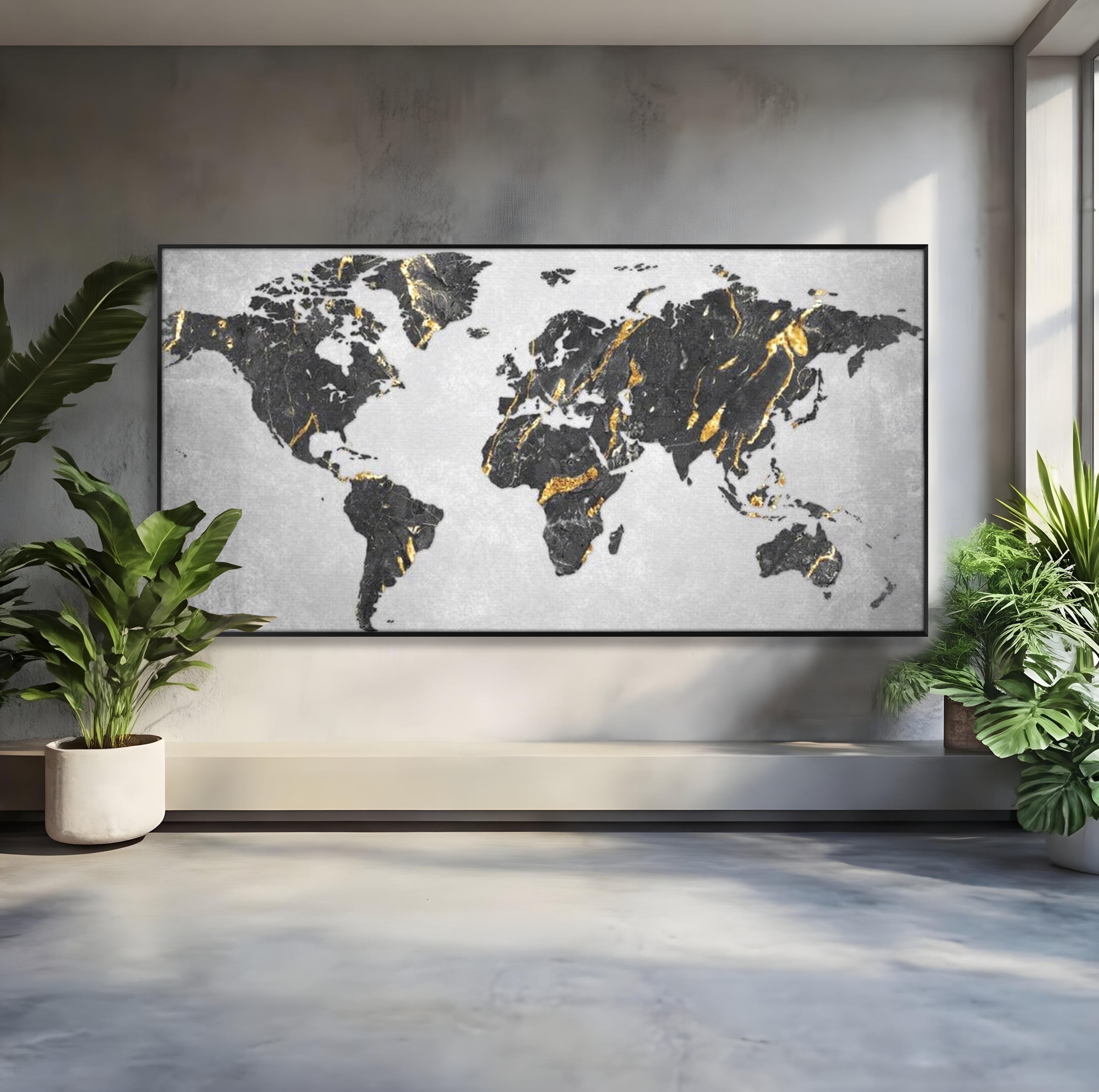 Tablou Canvas Premium, LuxCanva® L1006, Lumea in Marmura si Aur, Harta, Mapamond, Auriu, Negru, Lux, Marmura, Glam, Gold, Arta Murala, Contemporan, Minimalist