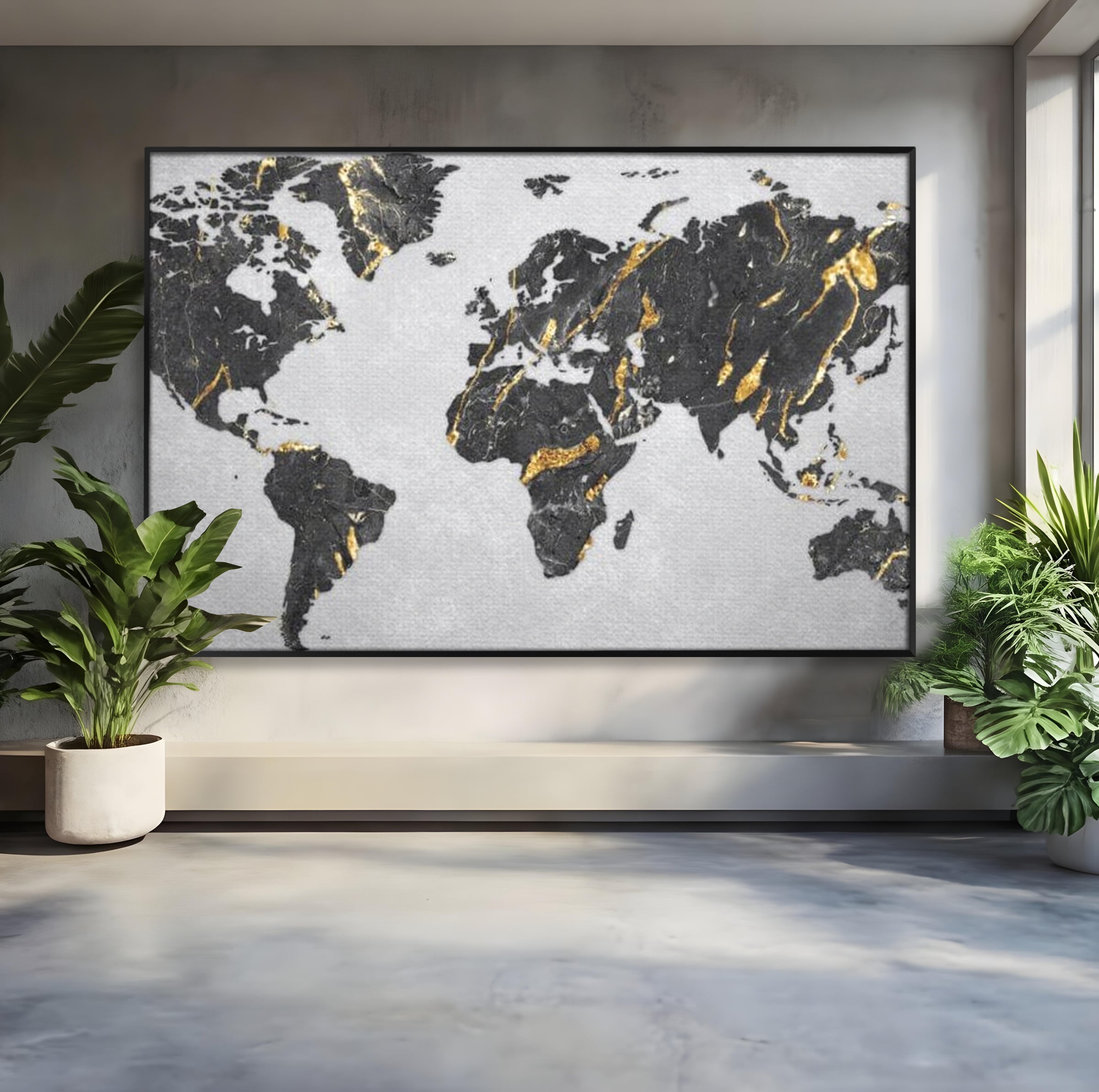 Tablou Canvas Premium, LuxCanva® L1006, Lumea in Marmura si Aur, Harta, Mapamond, Auriu, Negru, Lux, Marmura, Glam, Gold, Arta Murala, Contemporan, Minimalist