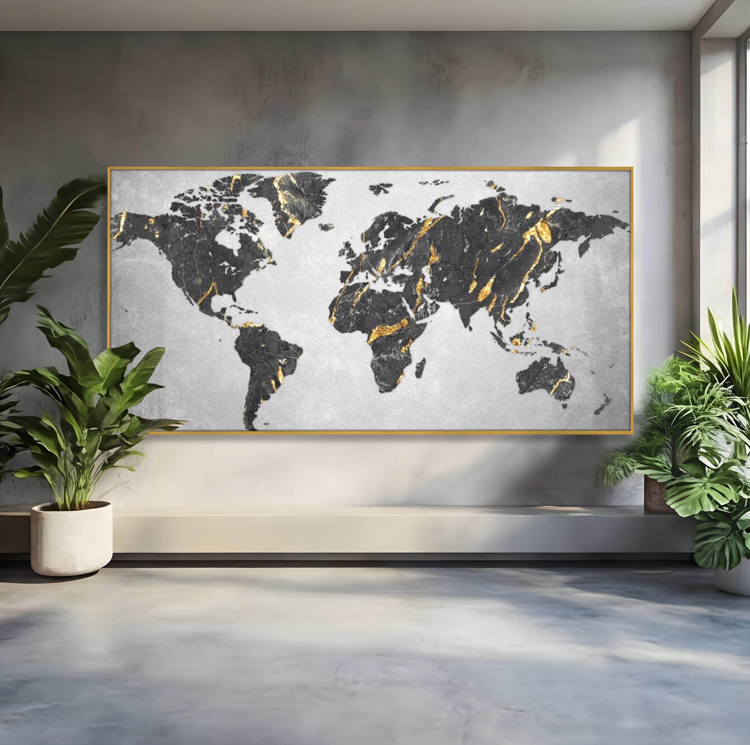 Tablou Canvas Premium, LuxCanva® L1006, Lumea in Marmura si Aur, Harta, Mapamond, Auriu, Negru, Lux, Marmura, Glam, Gold, Arta Murala, Contemporan, Minimalist