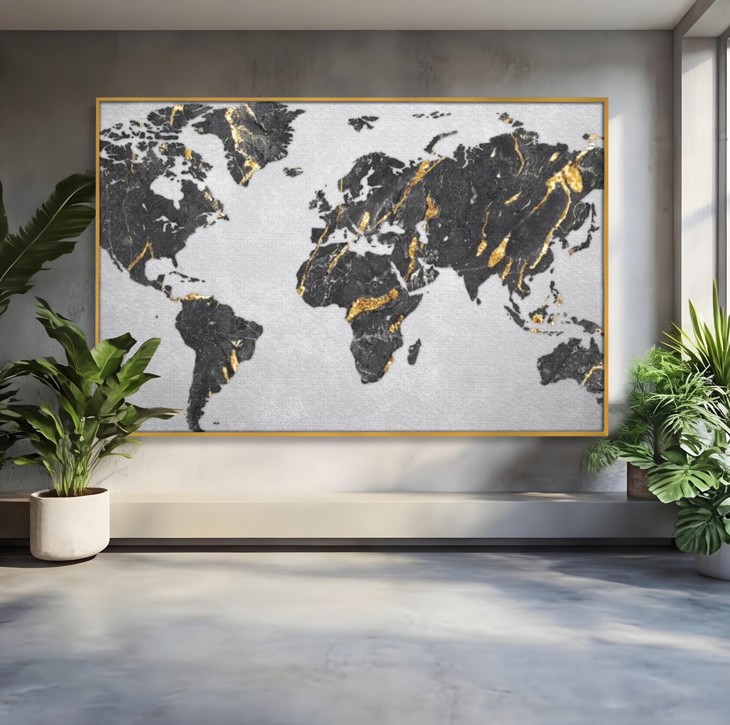 Tablou Canvas Premium, LuxCanva® L1006, Lumea in Marmura si Aur, Harta, Mapamond, Auriu, Negru, Lux, Marmura, Glam, Gold, Arta Murala, Contemporan, Minimalist