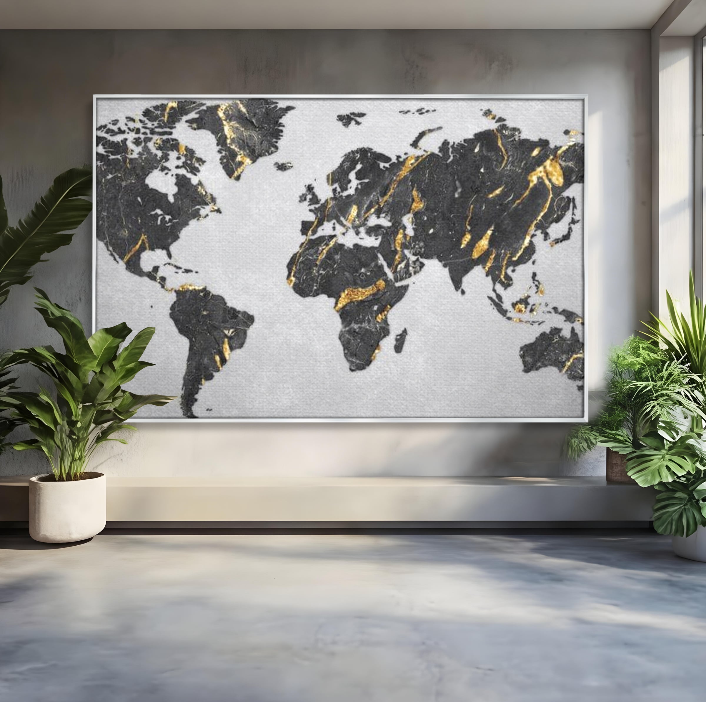 Tablou Canvas Premium, LuxCanva® L1006, Lumea in Marmura si Aur, Harta, Mapamond, Auriu, Negru, Lux, Marmura, Glam, Gold, Arta Murala, Contemporan, Minimalist