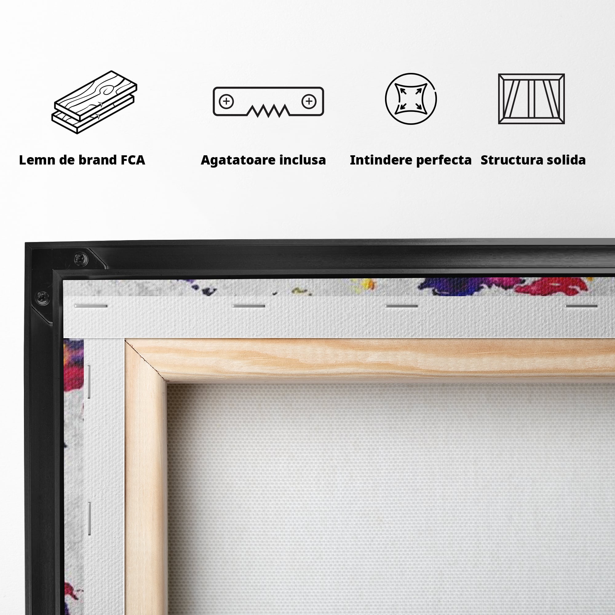 Tablou Canvas Premium, LuxCanva® L1007, Mapamond in Acuarela, Harta, Contemporan, International, Cromatic, Albastru, Galben, Culoare, Creativ, Abstract