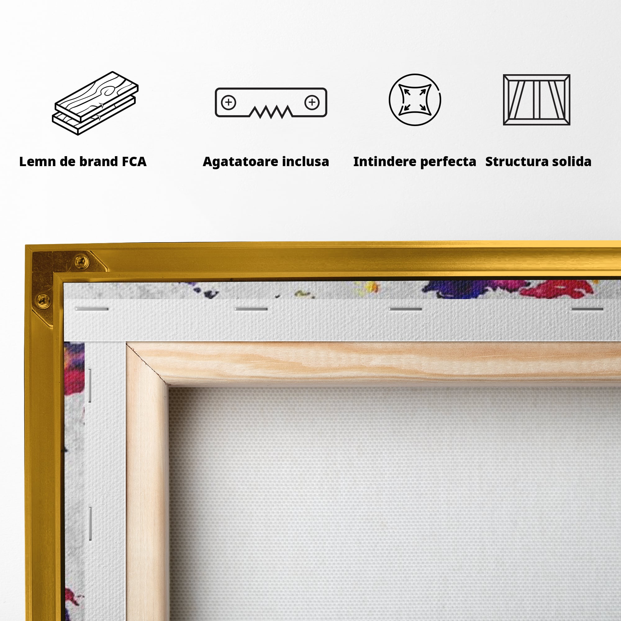 Tablou Canvas Premium, LuxCanva® L1007, Mapamond in Acuarela, Harta, Contemporan, International, Cromatic, Albastru, Galben, Culoare, Creativ, Abstract