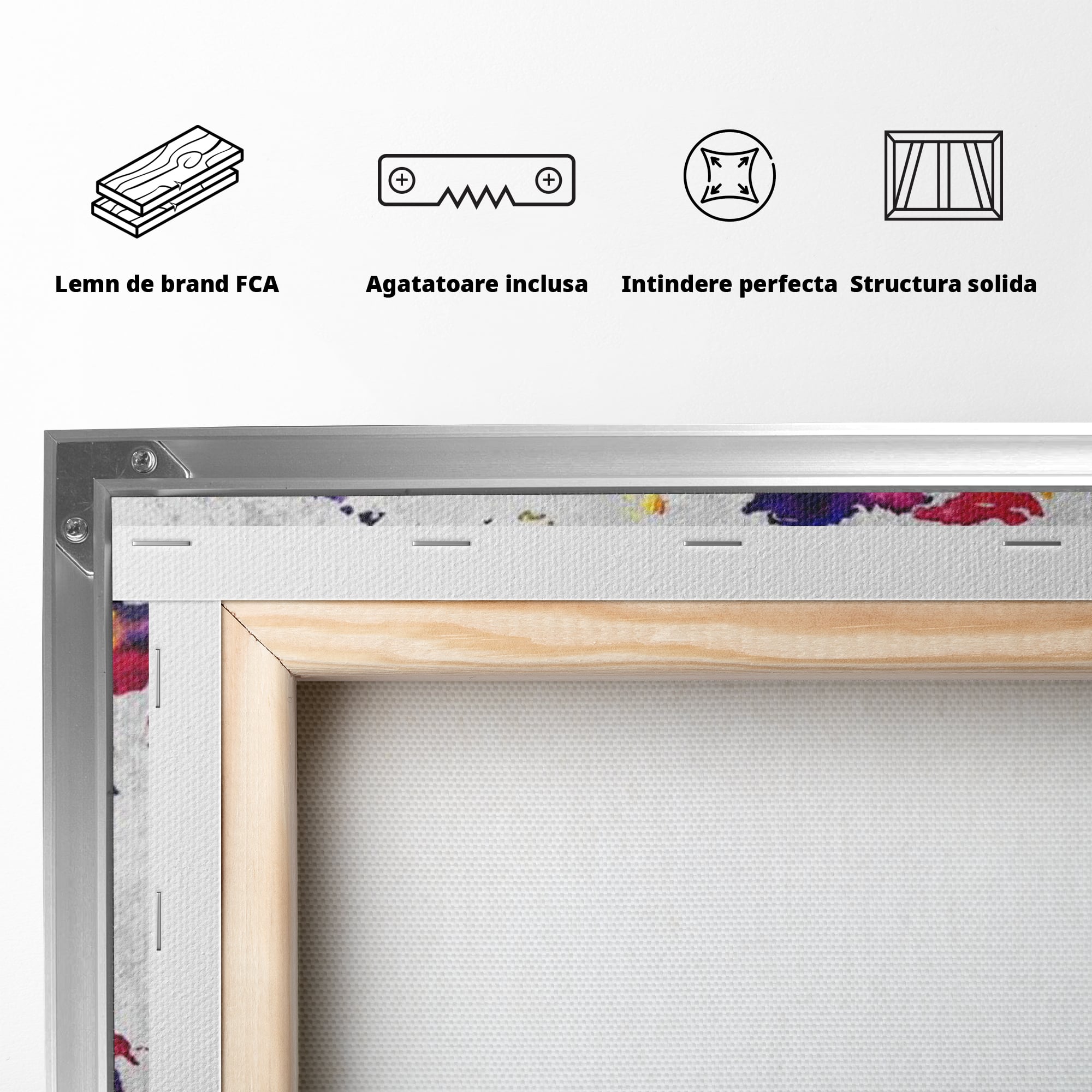 Tablou Canvas Premium, LuxCanva® L1007, Mapamond in Acuarela, Harta, Contemporan, International, Cromatic, Albastru, Galben, Culoare, Creativ, Abstract