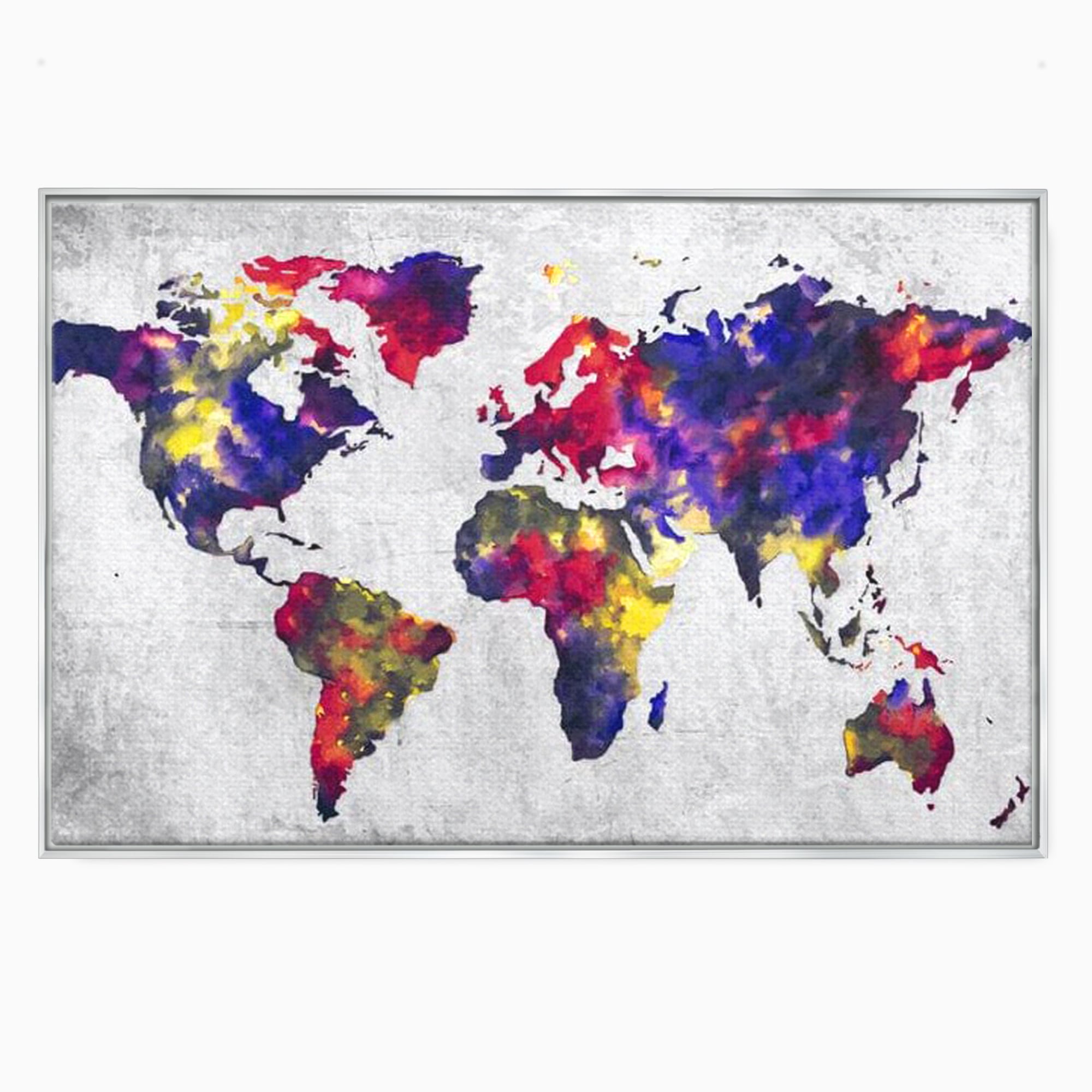 Tablou Canvas Premium, LuxCanva® L1007, Mapamond in Acuarela, Harta, Contemporan, International, Cromatic, Albastru, Galben, Culoare, Creativ, Abstract