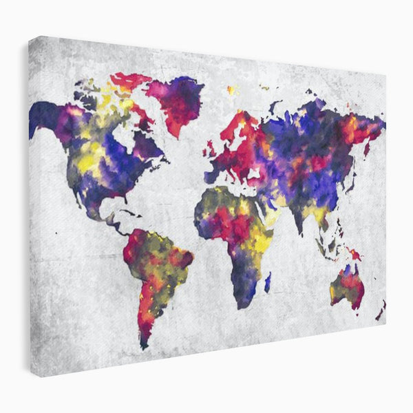 Tablou Canvas Premium, LuxCanva® L1007, Mapamond in Acuarela, Harta, Contemporan, International, Cromatic, Albastru, Galben, Culoare, Creativ, Abstract