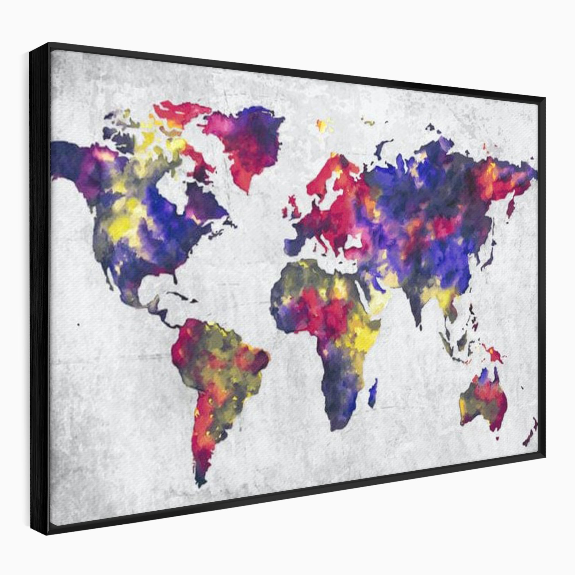 Tablou Canvas Premium, LuxCanva® L1007, Mapamond in Acuarela, Harta, Contemporan, International, Cromatic, Albastru, Galben, Culoare, Creativ, Abstract