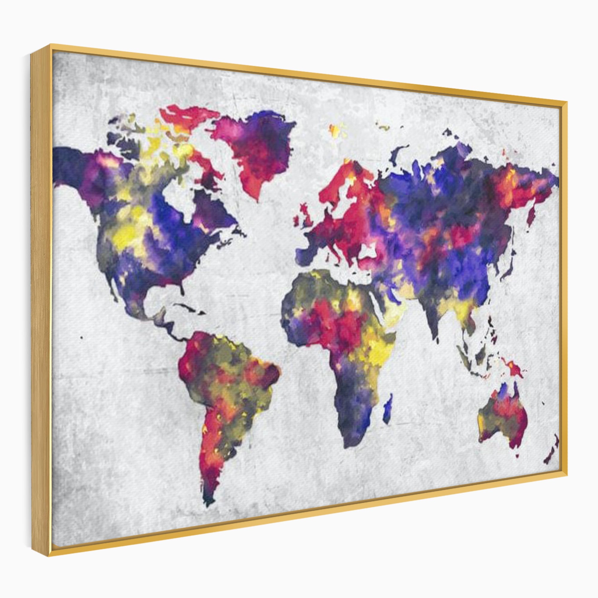 Tablou Canvas Premium, LuxCanva® L1007, Mapamond in Acuarela, Harta, Contemporan, International, Cromatic, Albastru, Galben, Culoare, Creativ, Abstract