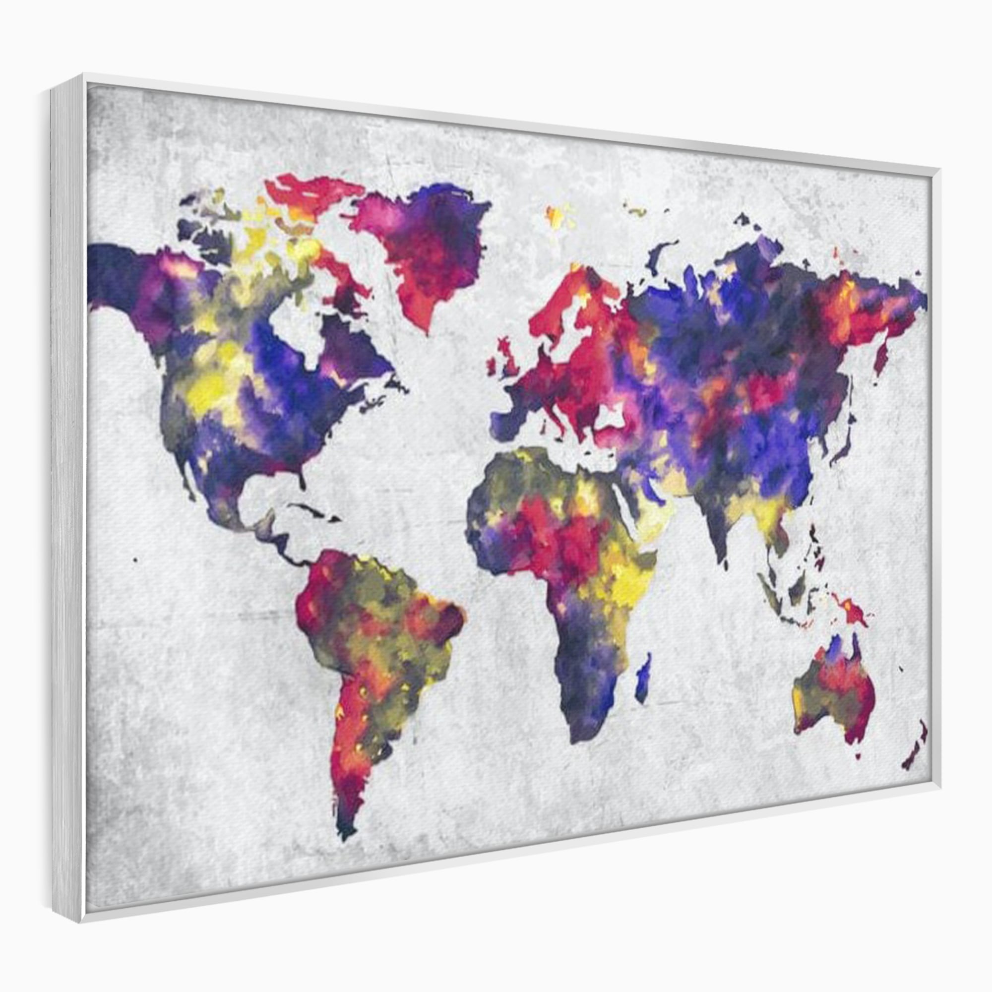 Tablou Canvas Premium, LuxCanva® L1007, Mapamond in Acuarela, Harta, Contemporan, International, Cromatic, Albastru, Galben, Culoare, Creativ, Abstract