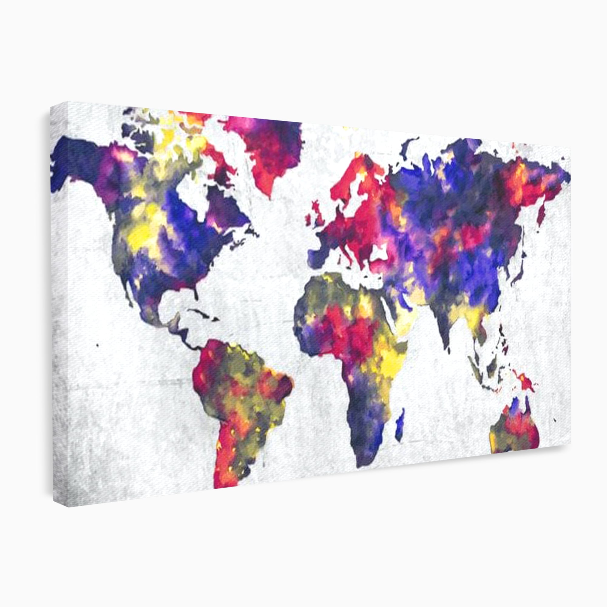 Tablou Canvas Premium, LuxCanva® L1007, Mapamond in Acuarela, Harta, Contemporan, International, Cromatic, Albastru, Galben, Culoare, Creativ, Abstract