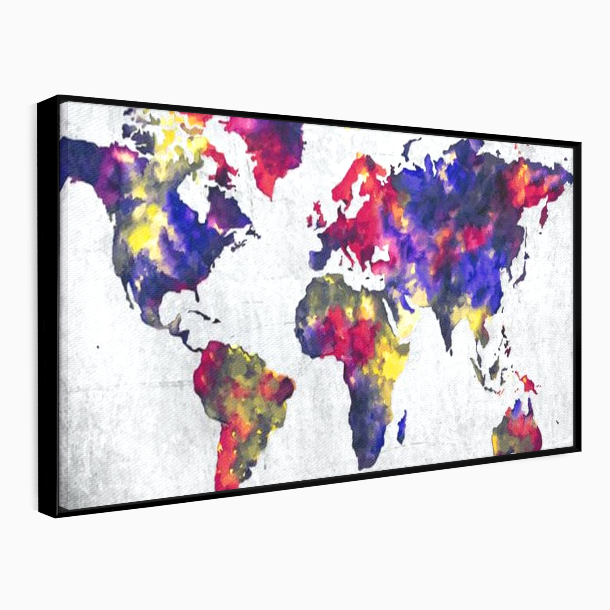 Tablou Canvas Premium, LuxCanva® L1007, Mapamond in Acuarela, Harta, Contemporan, International, Cromatic, Albastru, Galben, Culoare, Creativ, Abstract