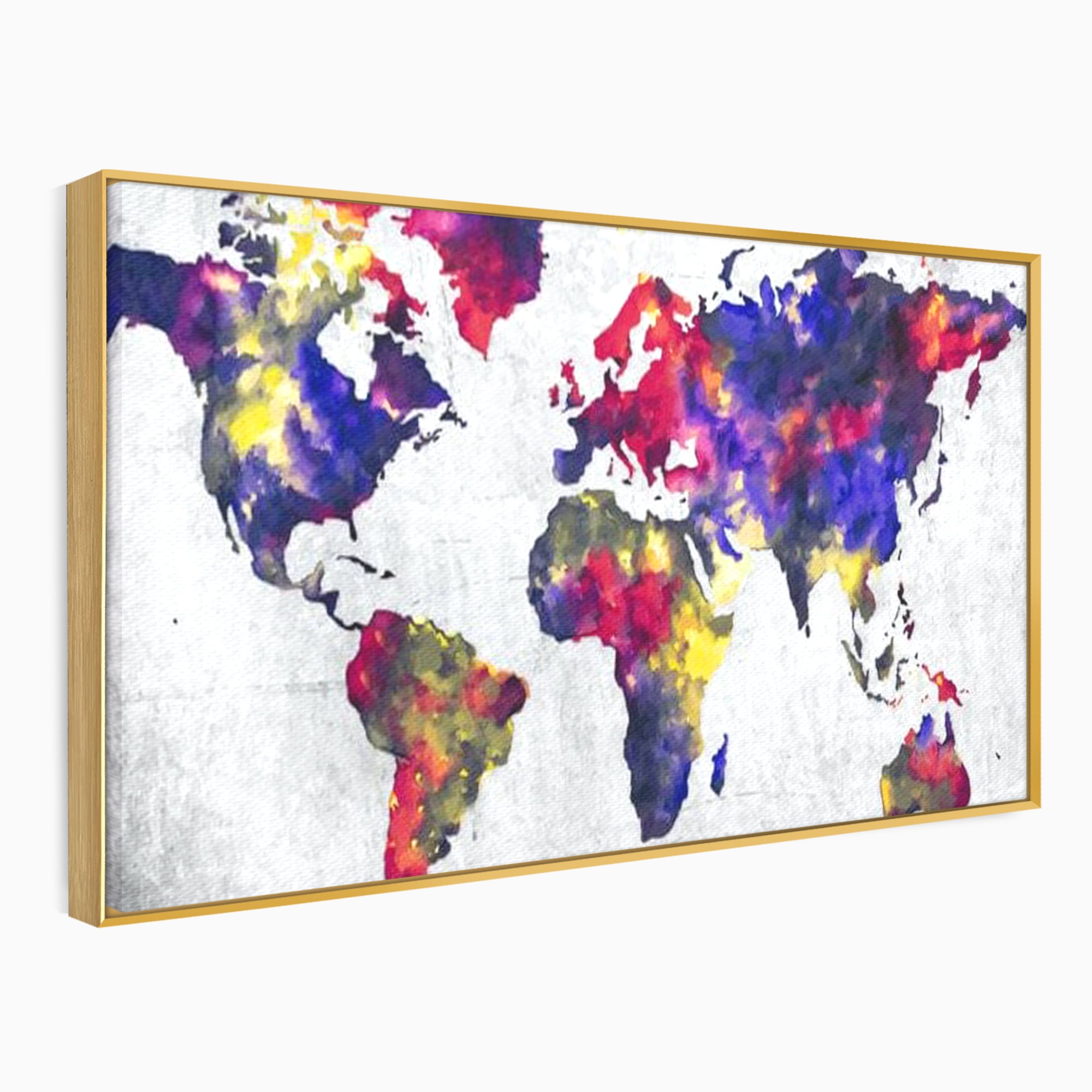 Tablou Canvas Premium, LuxCanva® L1007, Mapamond in Acuarela, Harta, Contemporan, International, Cromatic, Albastru, Galben, Culoare, Creativ, Abstract