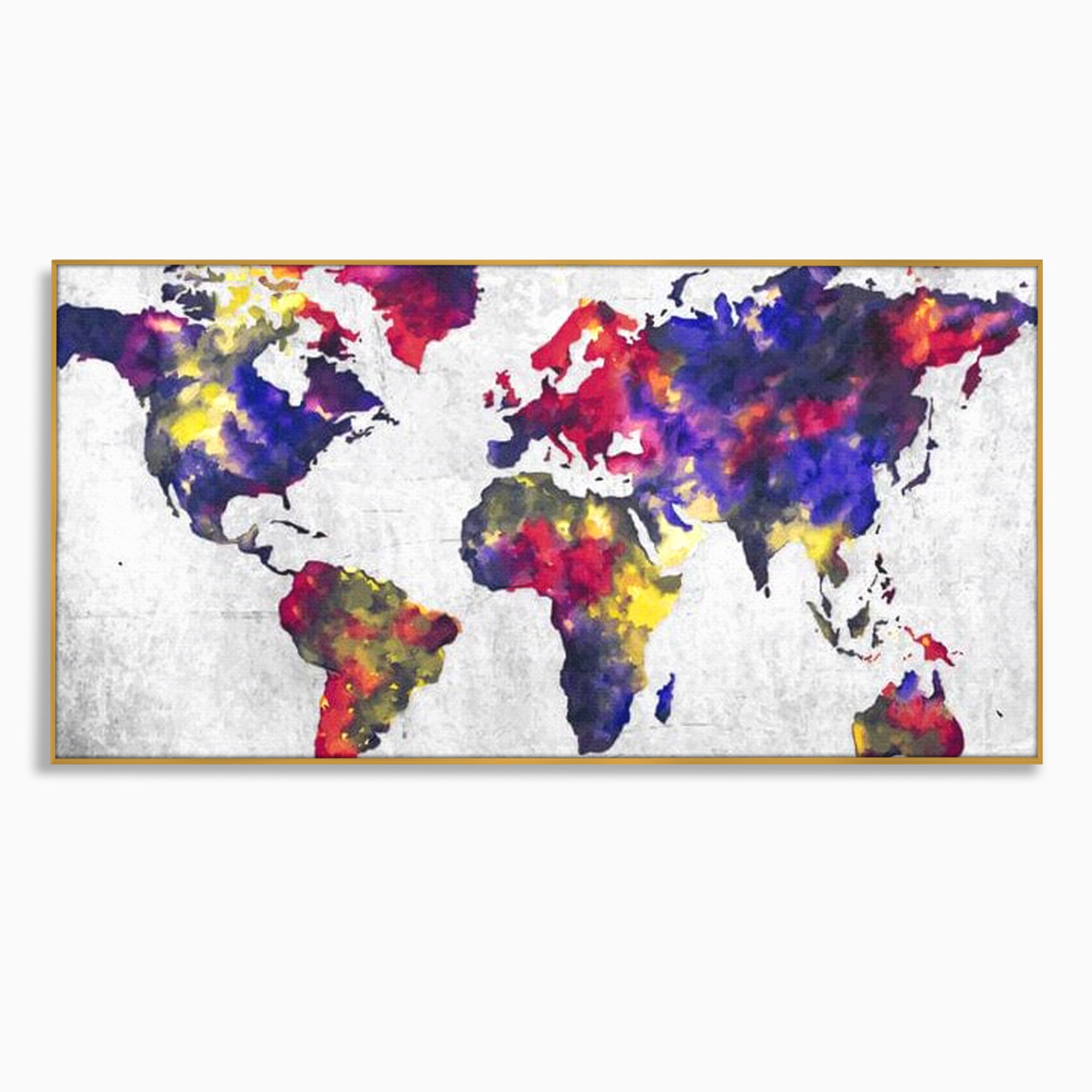 Tablou Canvas Premium, LuxCanva® L1007, Mapamond in Acuarela, Harta, Contemporan, International, Cromatic, Albastru, Galben, Culoare, Creativ, Abstract