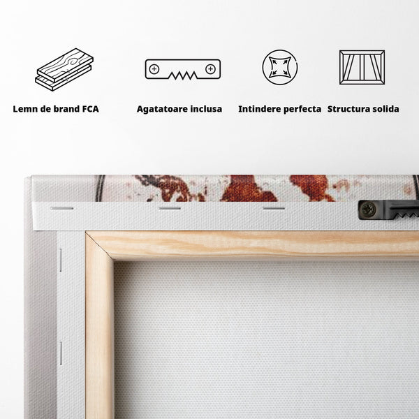 Tablou Canvas Premium, LuxCanva® L1010, Geografie in Pahar, Harta, Pahar, Vintage, Modern, Geografie, Global