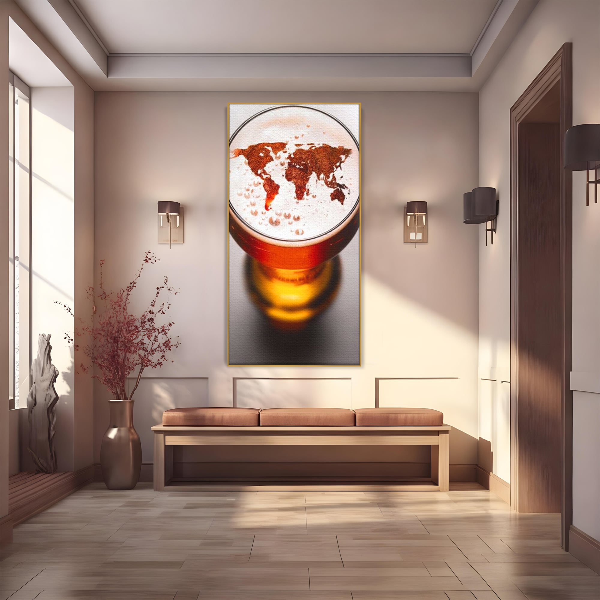 Tablou Canvas Premium, LuxCanva® L1010, Geografie in Pahar, Harta, Pahar, Vintage, Modern, Geografie, Global