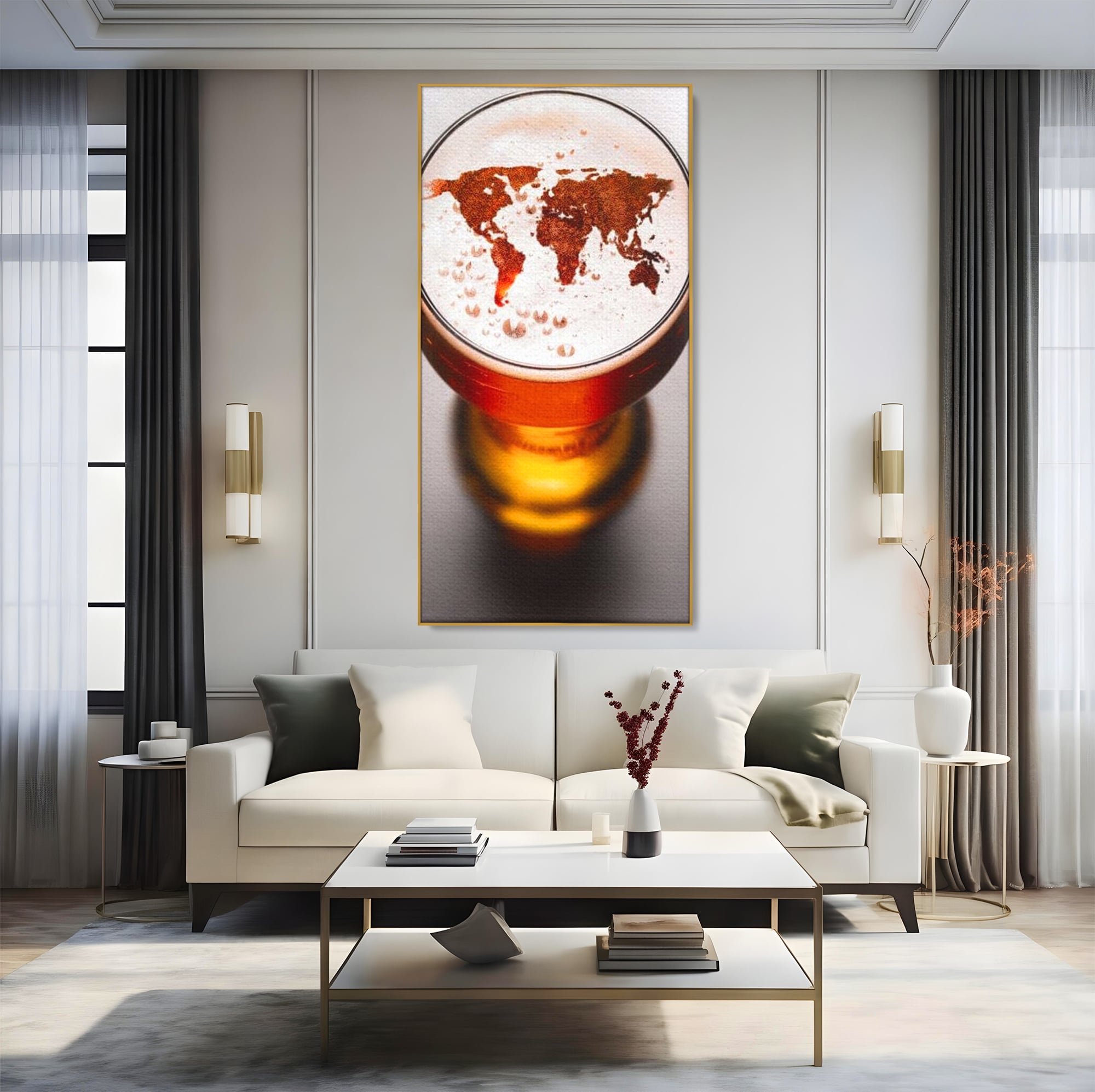 Tablou Canvas Premium, LuxCanva® L1010, Geografie in Pahar, Harta, Pahar, Vintage, Modern, Geografie, Global