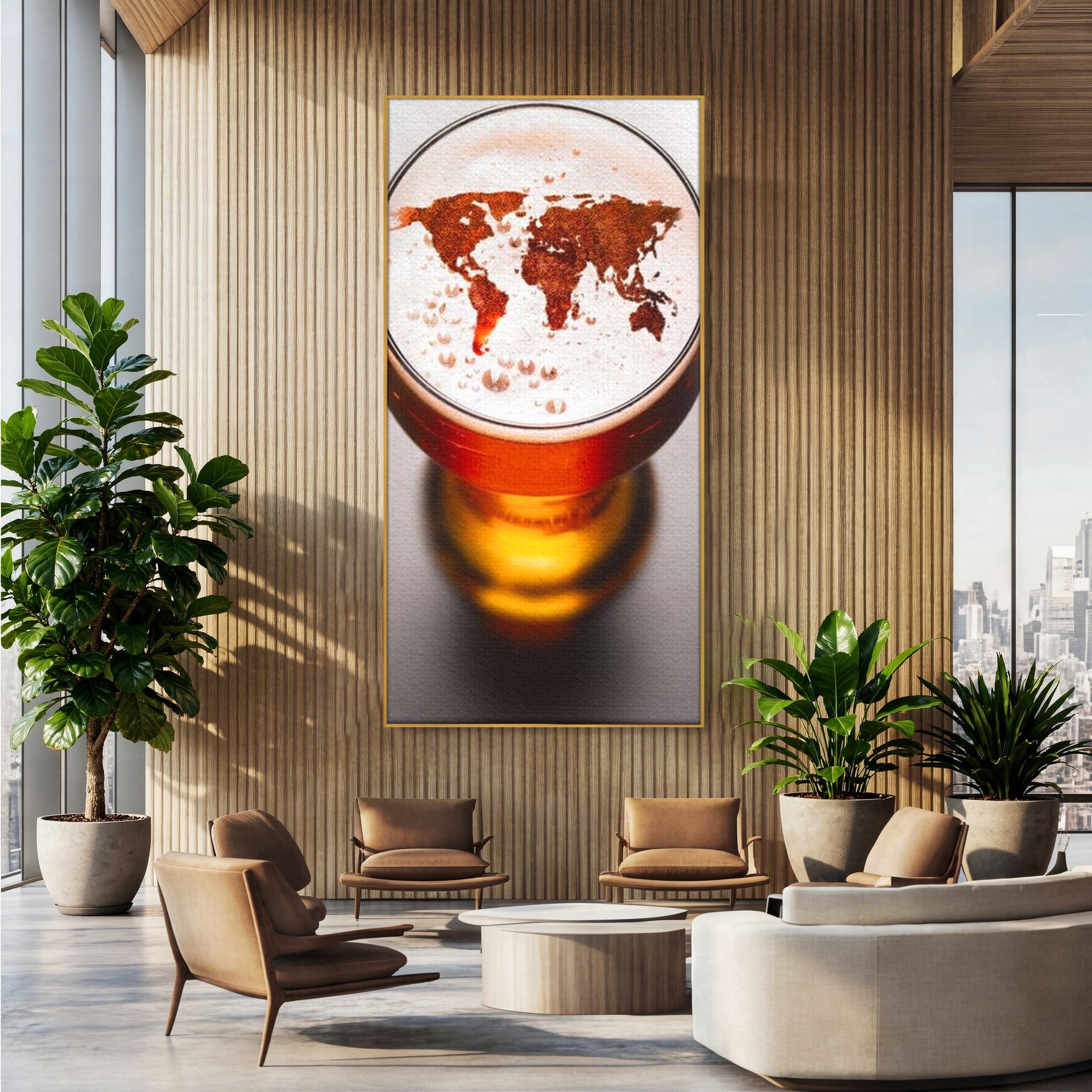 Tablou Canvas Premium, LuxCanva® L1010, Geografie in Pahar, Harta, Pahar, Vintage, Modern, Geografie, Global