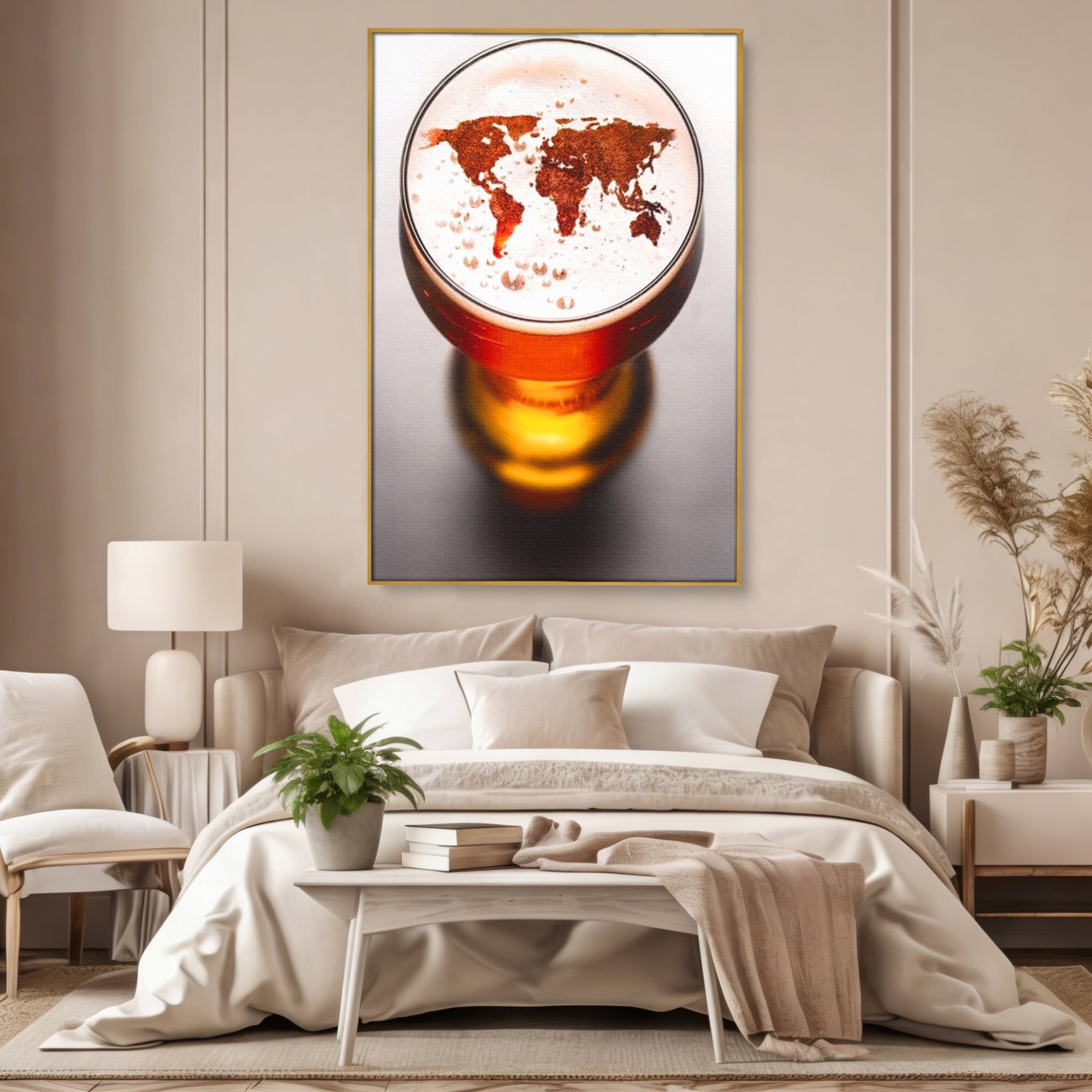 Tablou Canvas Premium, LuxCanva® L1010, Geografie in Pahar, Harta, Pahar, Vintage, Modern, Geografie, Global