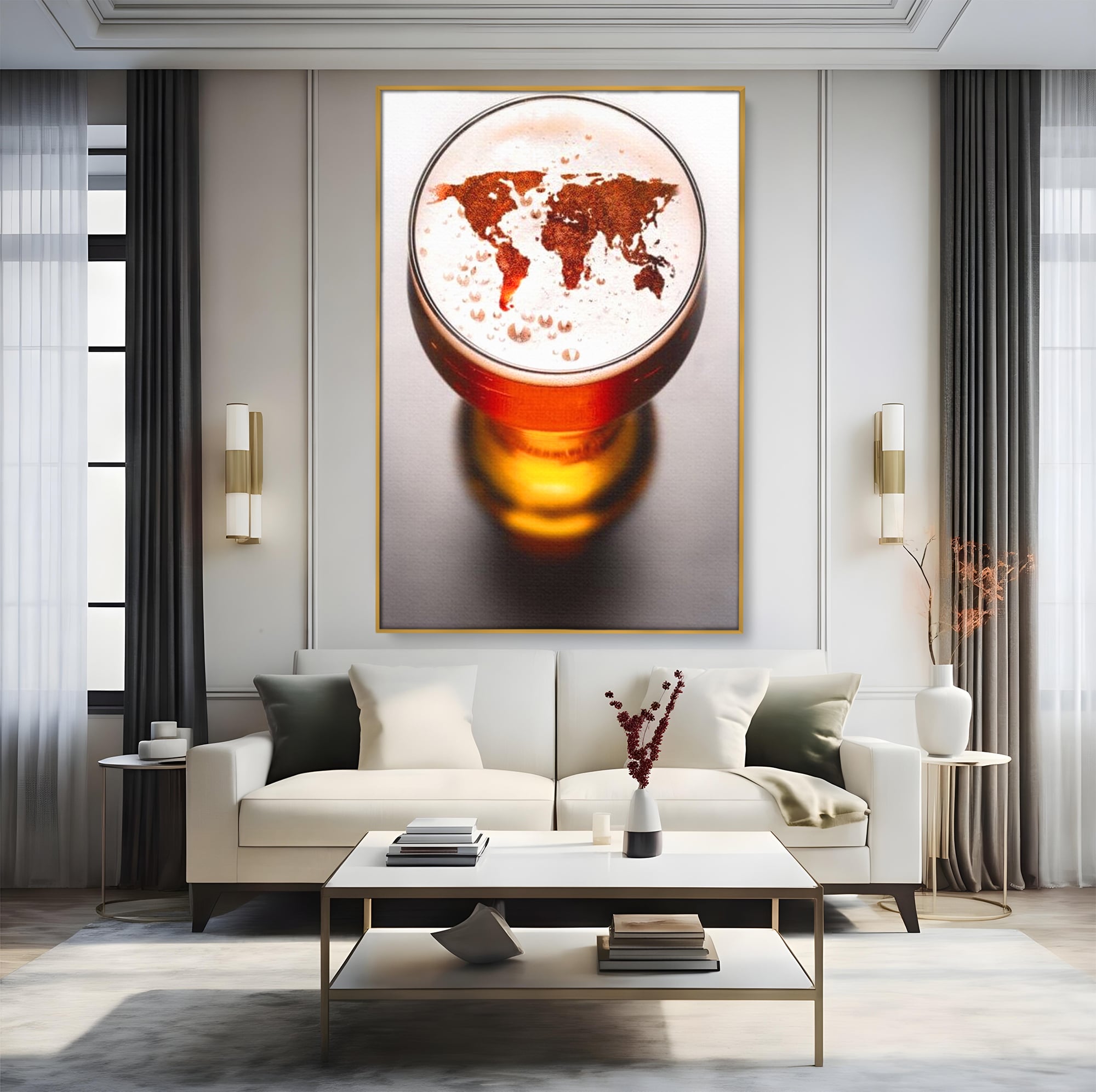 Tablou Canvas Premium, LuxCanva® L1010, Geografie in Pahar, Harta, Pahar, Vintage, Modern, Geografie, Global