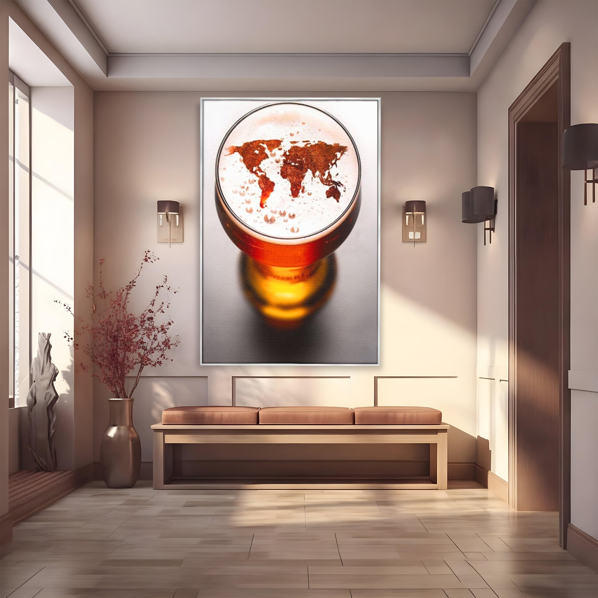 Tablou Canvas Premium, LuxCanva® L1010, Geografie in Pahar, Harta, Pahar, Vintage, Modern, Geografie, Global