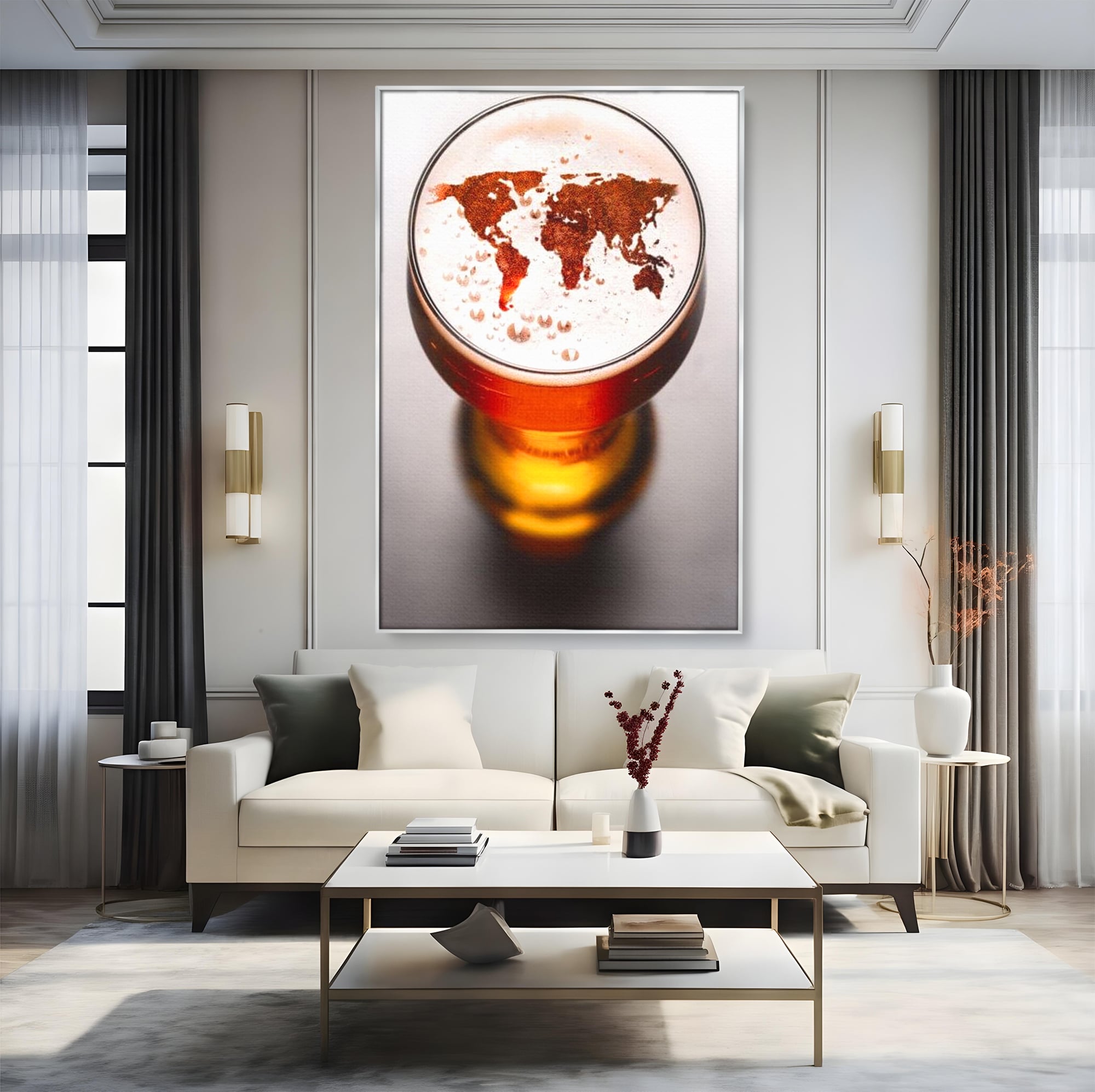 Tablou Canvas Premium, LuxCanva® L1010, Geografie in Pahar, Harta, Pahar, Vintage, Modern, Geografie, Global