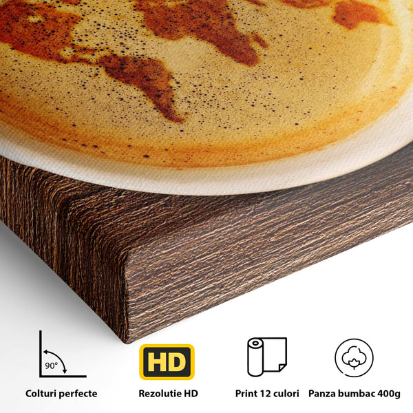 Leinwand Wandkunst Canvas Premium, LuxCanva® L1011, Kontinente in Tasse, Karte, Kaffee, Tasse, modern, künstlerisch, Design, Cafe, Büro, Wohnen, Kinderzimmer