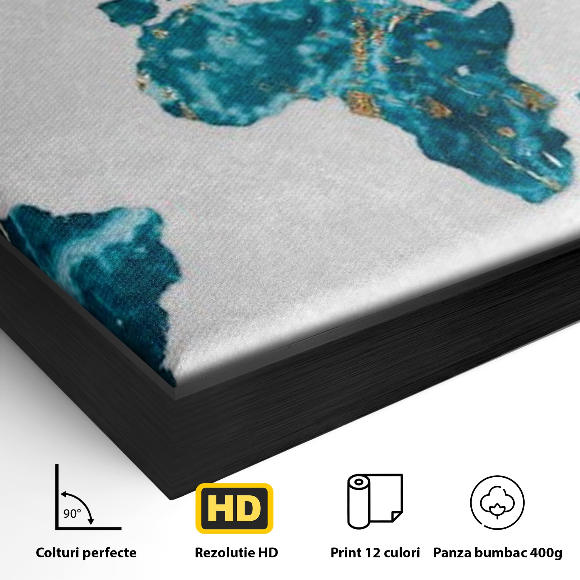 Tablou Canvas Premium, LuxCanva® L1012, Atlas de Safir, Harta, Albastru, Marmura, Auriu, Arta, Geografie, Birou, Living, Camera Copii