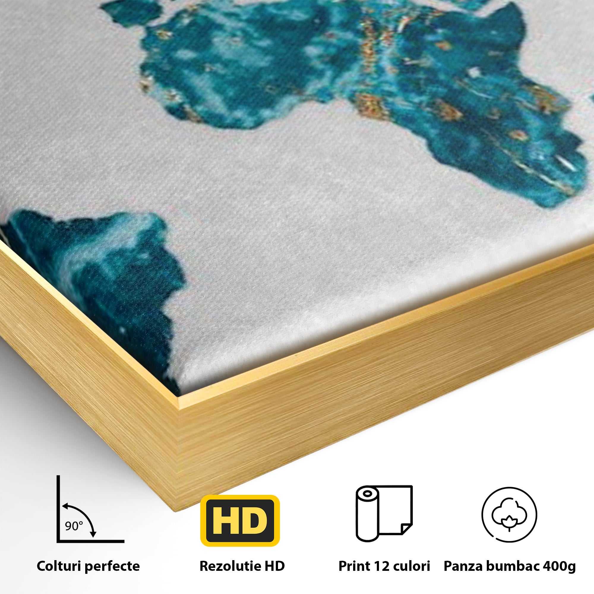 Tablou Canvas Premium, LuxCanva® L1012, Atlas de Safir, Harta, Albastru, Marmura, Auriu, Arta, Geografie, Birou, Living, Camera Copii