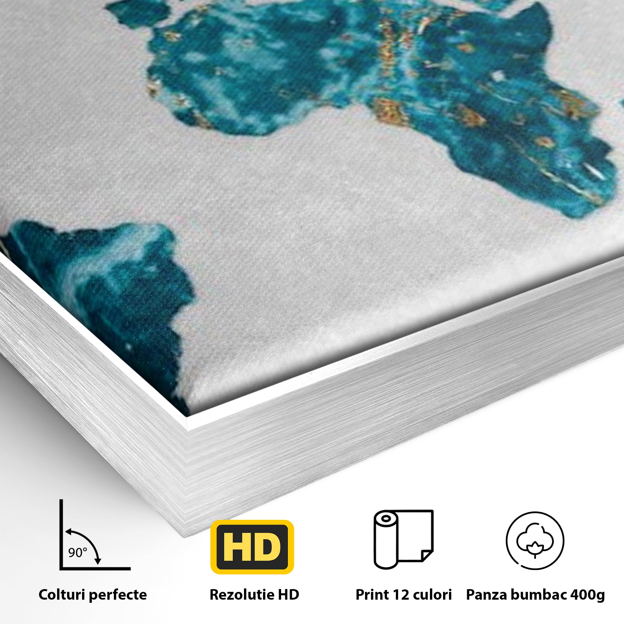 Tablou Canvas Premium, LuxCanva® L1012, Atlas de Safir, Harta, Albastru, Marmura, Auriu, Arta, Geografie, Birou, Living, Camera Copii