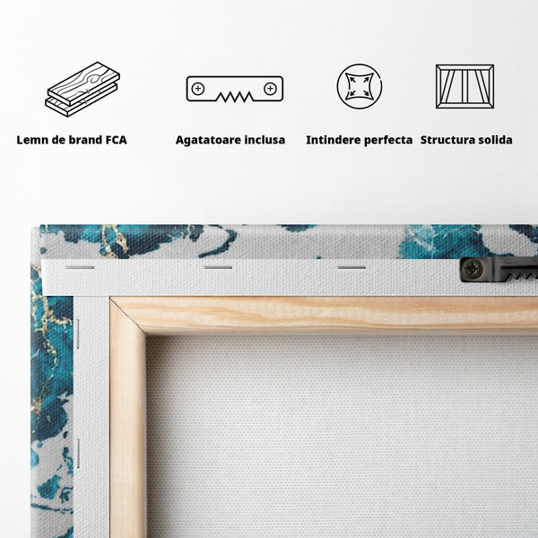 Tablou Canvas Premium, LuxCanva® L1012, Atlas de Safir, Harta, Albastru, Marmura, Auriu, Arta, Geografie, Birou, Living, Camera Copii