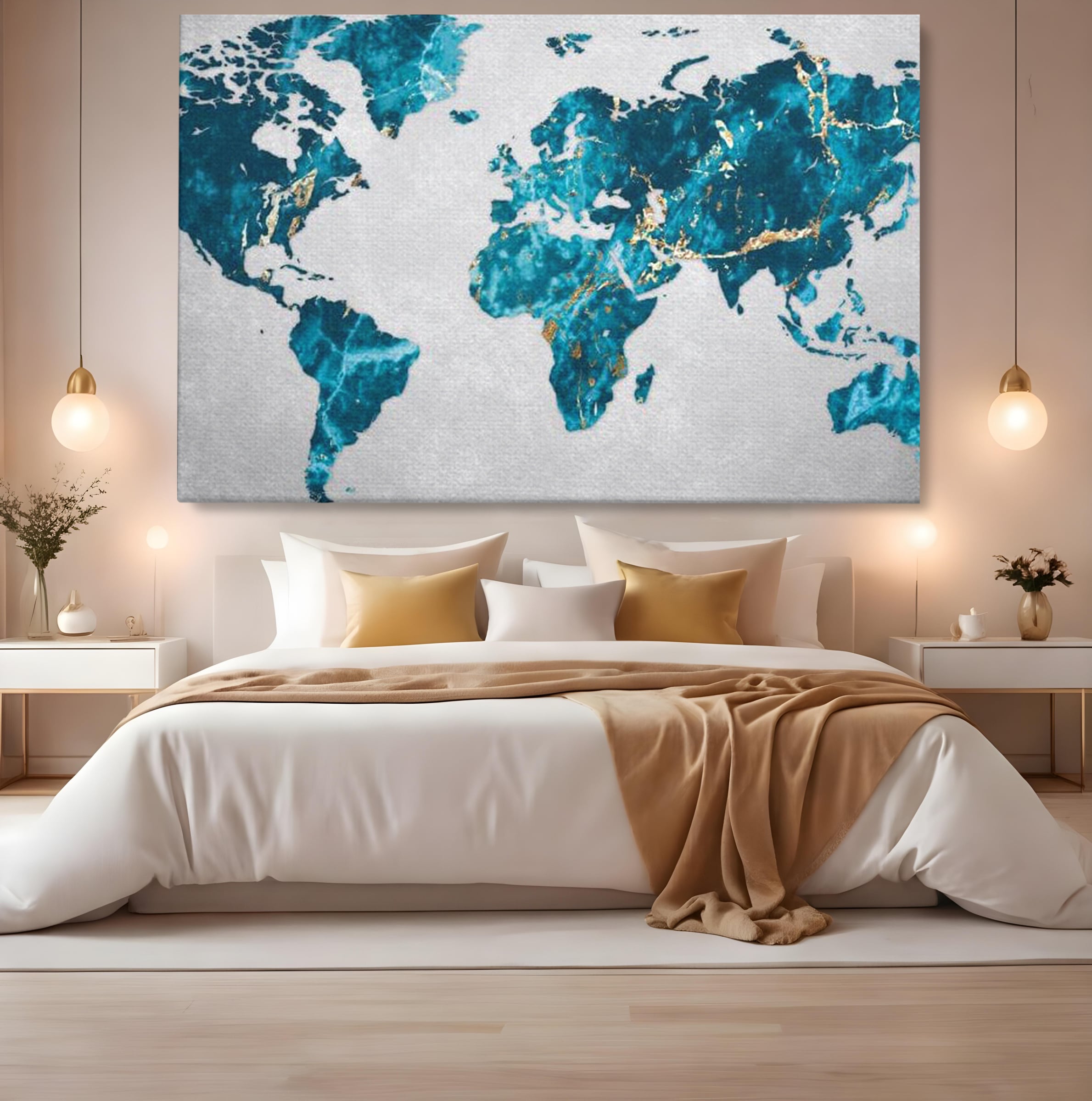 Tablou Canvas Premium, LuxCanva® L1012, Atlas de Safir, Harta, Albastru, Marmura, Auriu, Arta, Geografie, Birou, Living, Camera Copii