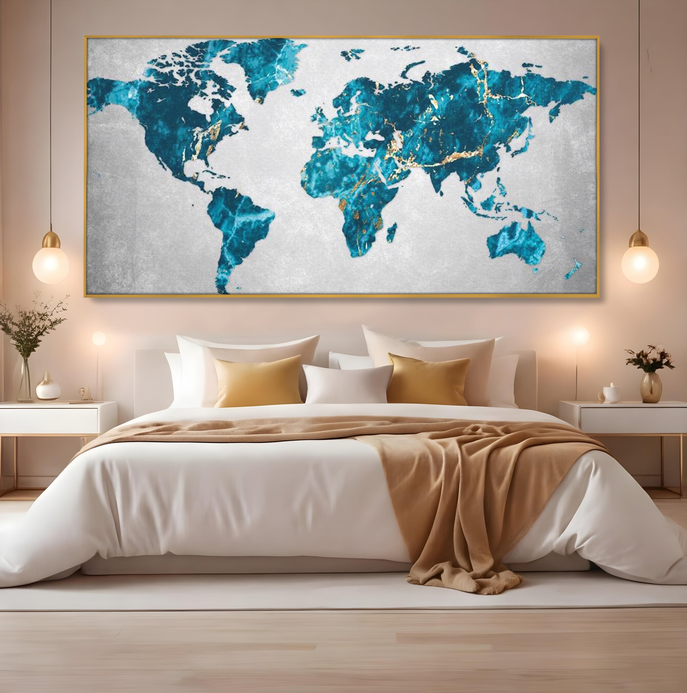 Tablou Canvas Premium, LuxCanva® L1012, Atlas de Safir, Harta, Albastru, Marmura, Auriu, Arta, Geografie, Birou, Living, Camera Copii