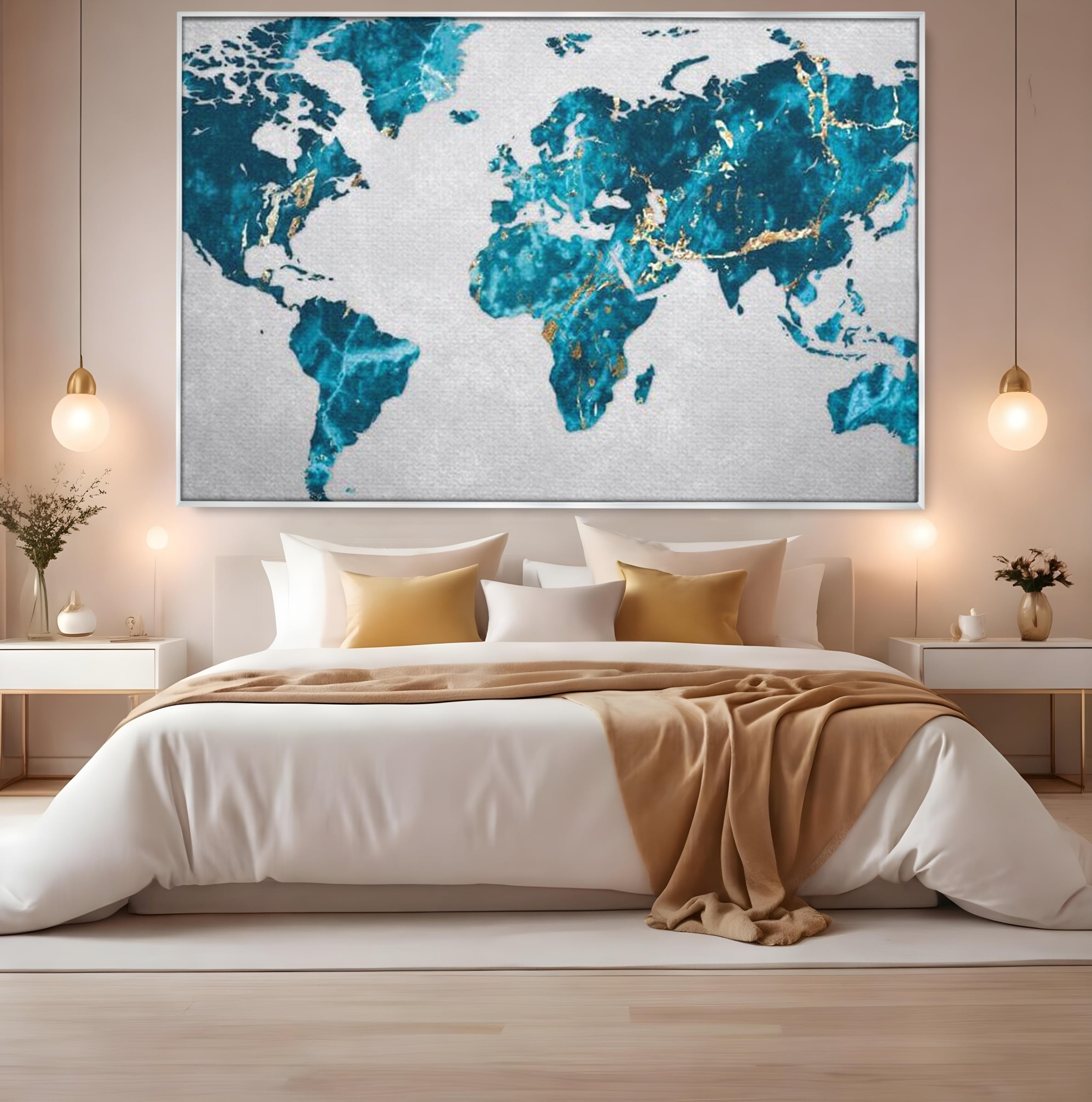 Tablou Canvas Premium, LuxCanva® L1012, Atlas de Safir, Harta, Albastru, Marmura, Auriu, Arta, Geografie, Birou, Living, Camera Copii