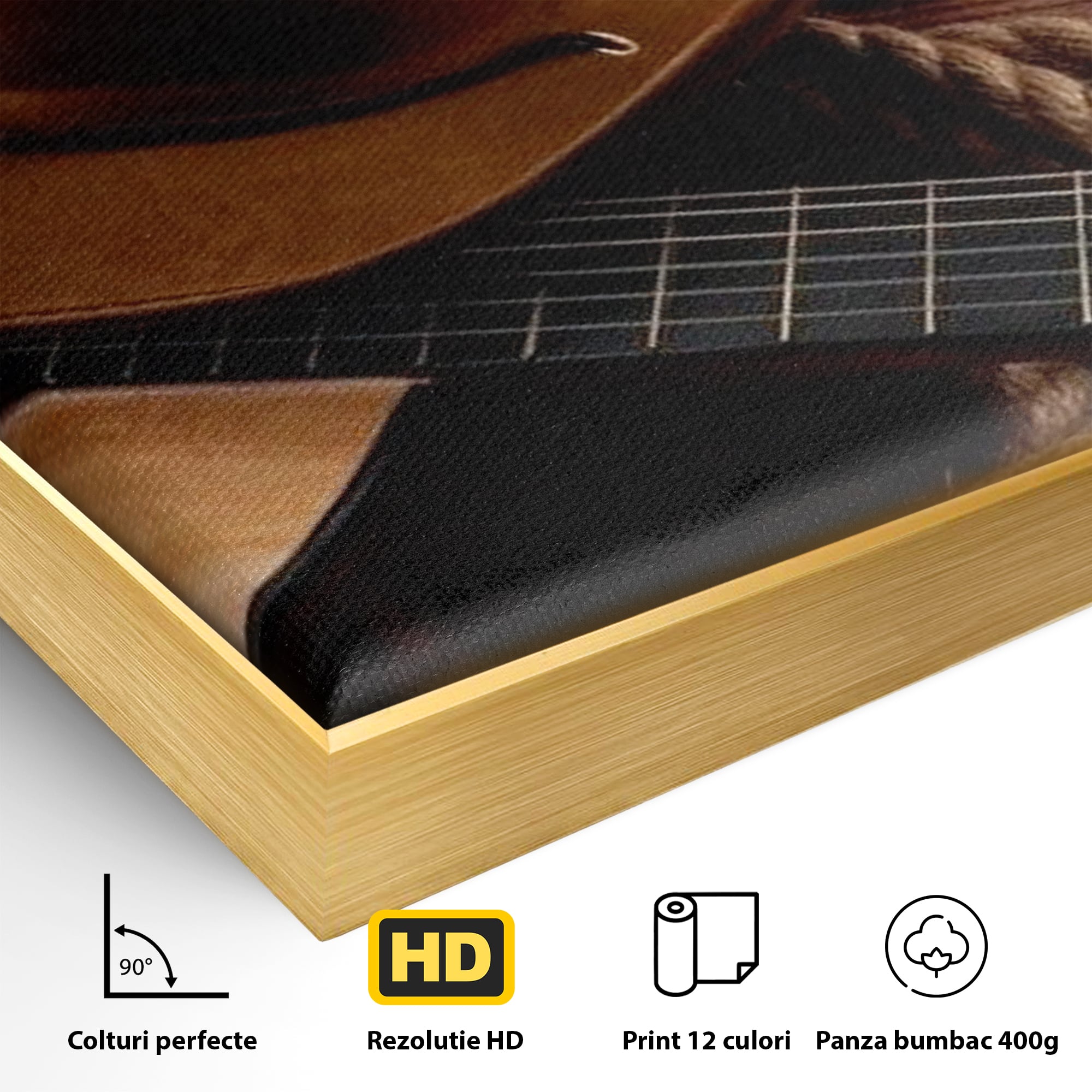 Tablou Canvas Premium, LuxCanva® L1014, Balada Vestului Salbatic, Drapel, Tara, Cultura, American, Palarie, Chitara, Birou, Living, Camera Copii