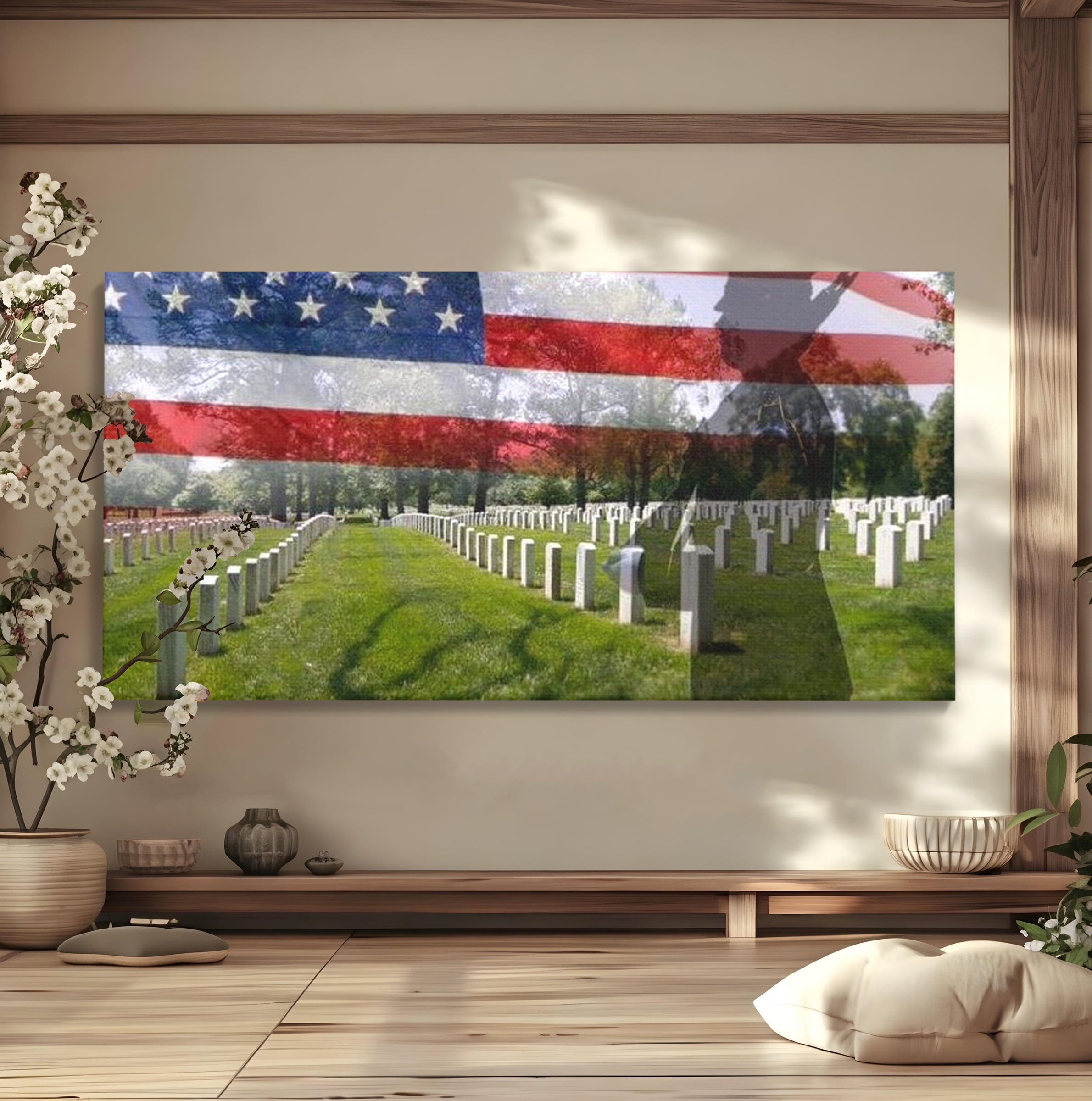 Tablou Canvas Premium, LuxCanva® L1017, Eroi sub Stele, Eroi, Patrie, Onoare, Militar, Soldat, USA, Drapel, Birou, Living, Camera Copii