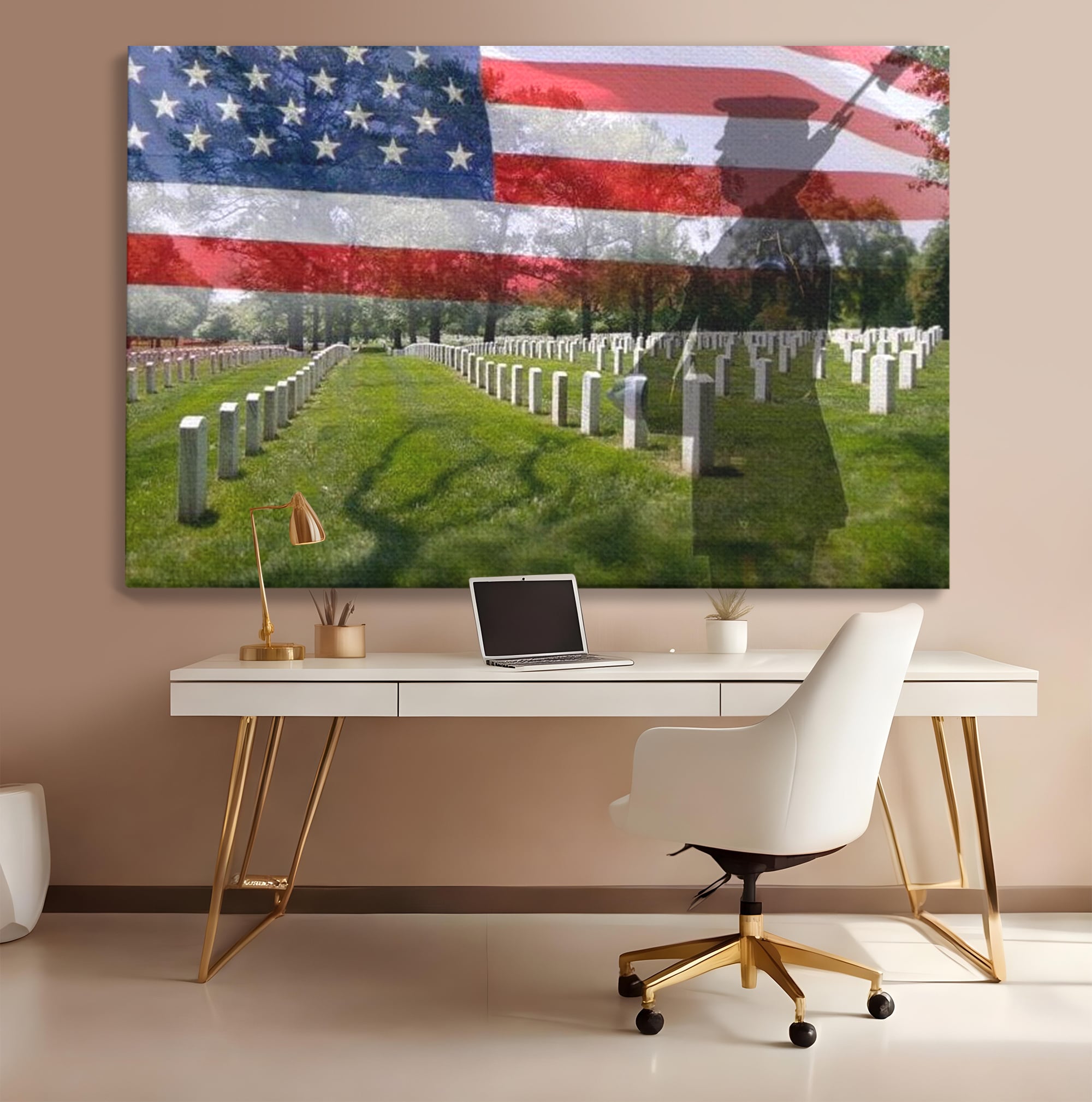 Tablou Canvas Premium, LuxCanva® L1017, Eroi sub Stele, Eroi, Patrie, Onoare, Militar, Soldat, USA, Drapel, Birou, Living, Camera Copii