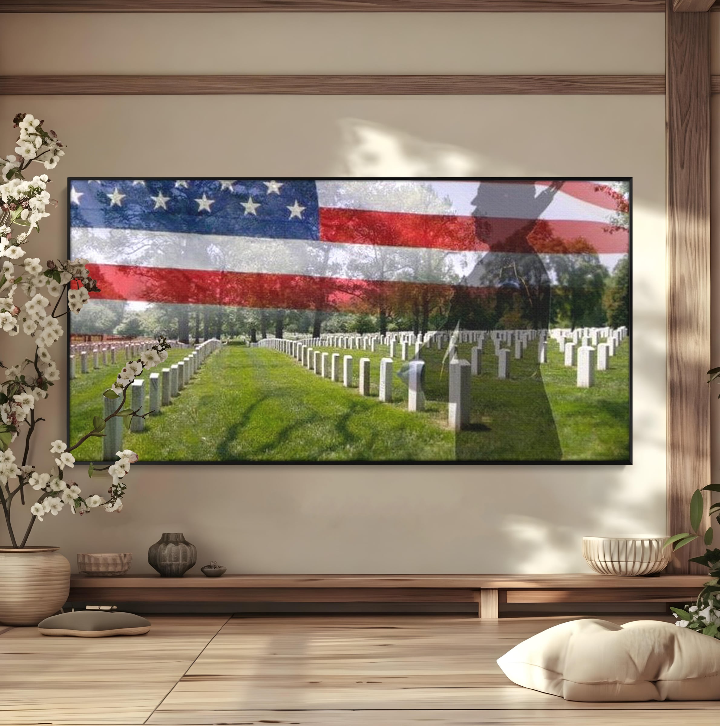 Tablou Canvas Premium, LuxCanva® L1017, Eroi sub Stele, Eroi, Patrie, Onoare, Militar, Soldat, USA, Drapel, Birou, Living, Camera Copii