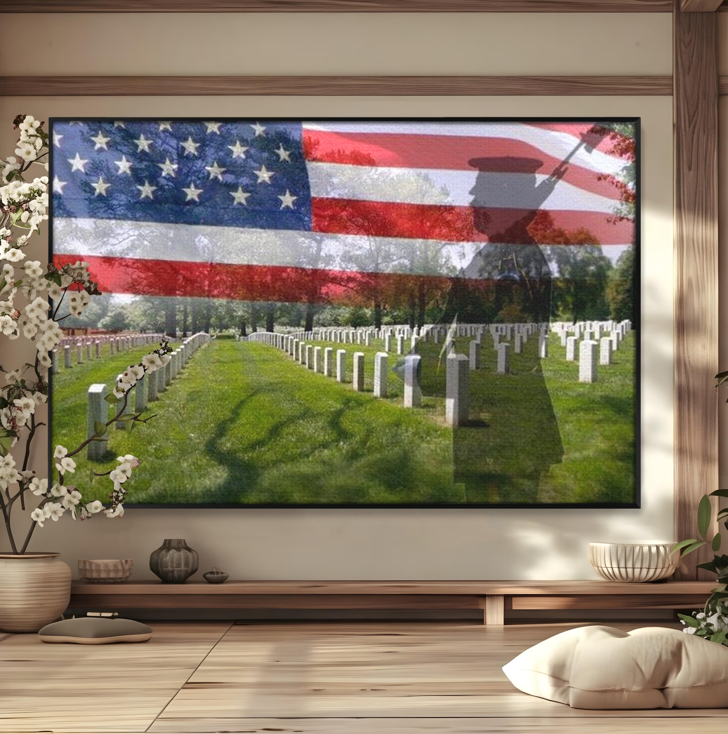 Tablou Canvas Premium, LuxCanva® L1017, Eroi sub Stele, Eroi, Patrie, Onoare, Militar, Soldat, USA, Drapel, Birou, Living, Camera Copii