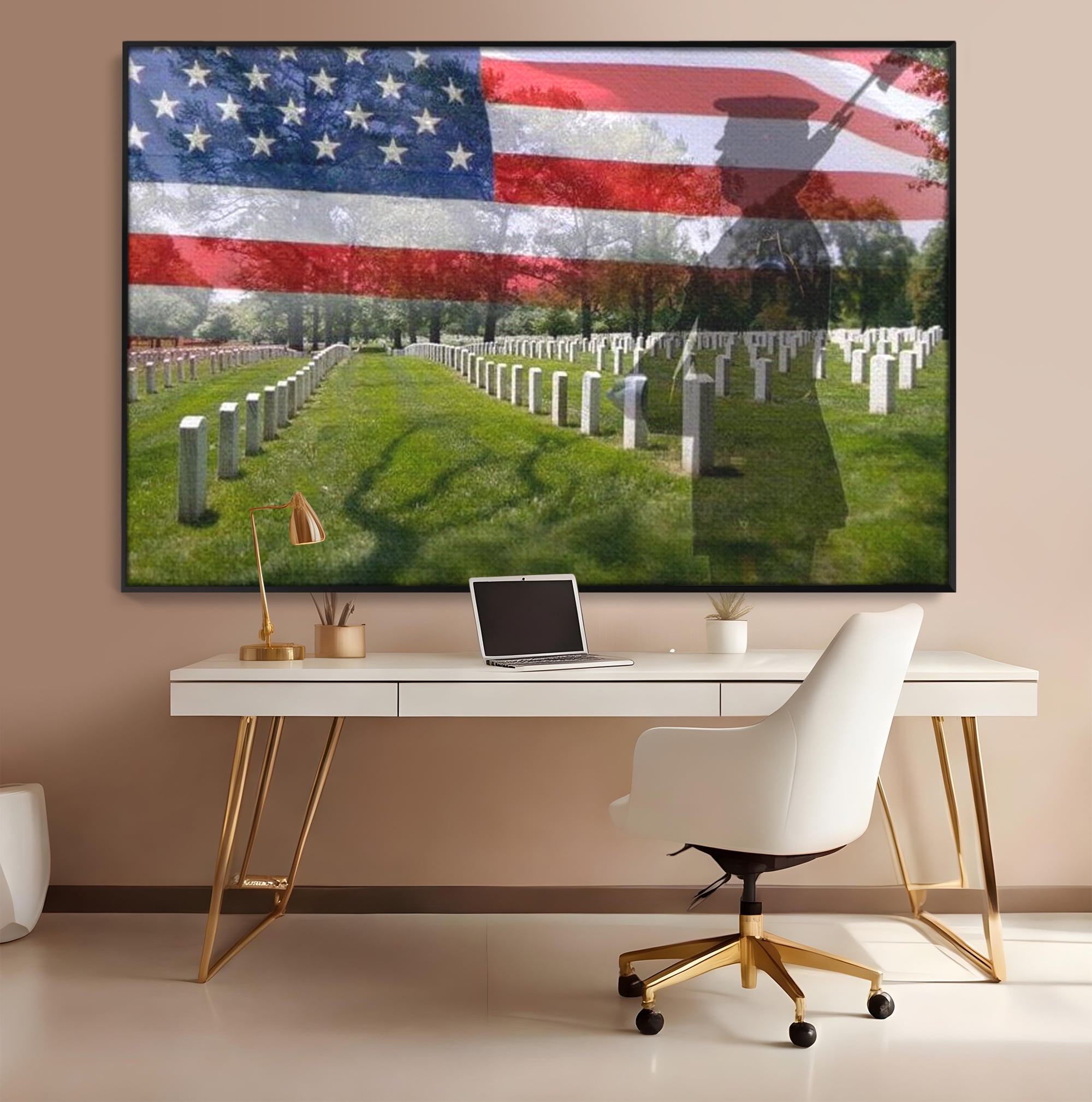 Tablou Canvas Premium, LuxCanva® L1017, Eroi sub Stele, Eroi, Patrie, Onoare, Militar, Soldat, USA, Drapel, Birou, Living, Camera Copii