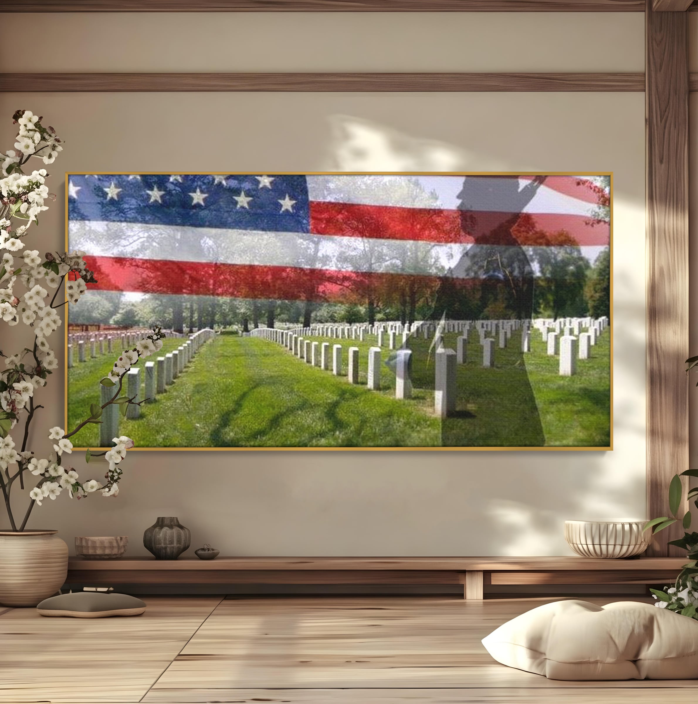 Tablou Canvas Premium, LuxCanva® L1017, Eroi sub Stele, Eroi, Patrie, Onoare, Militar, Soldat, USA, Drapel, Birou, Living, Camera Copii