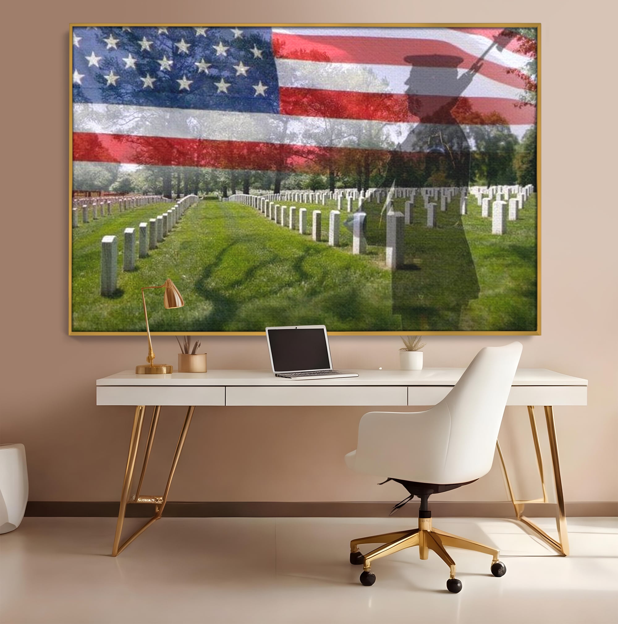 Tablou Canvas Premium, LuxCanva® L1017, Eroi sub Stele, Eroi, Patrie, Onoare, Militar, Soldat, USA, Drapel, Birou, Living, Camera Copii